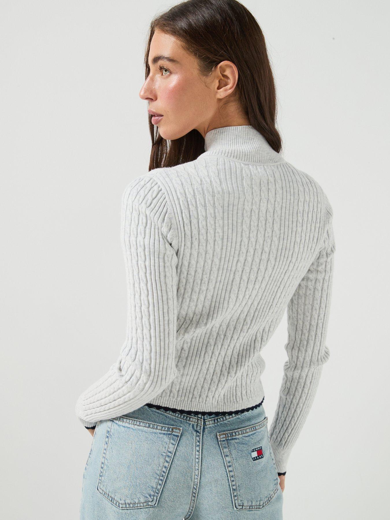 Image 2 of 4 of Tommy Jeans Micro Cable Knit Slim Zip-thru Jumper - Grey