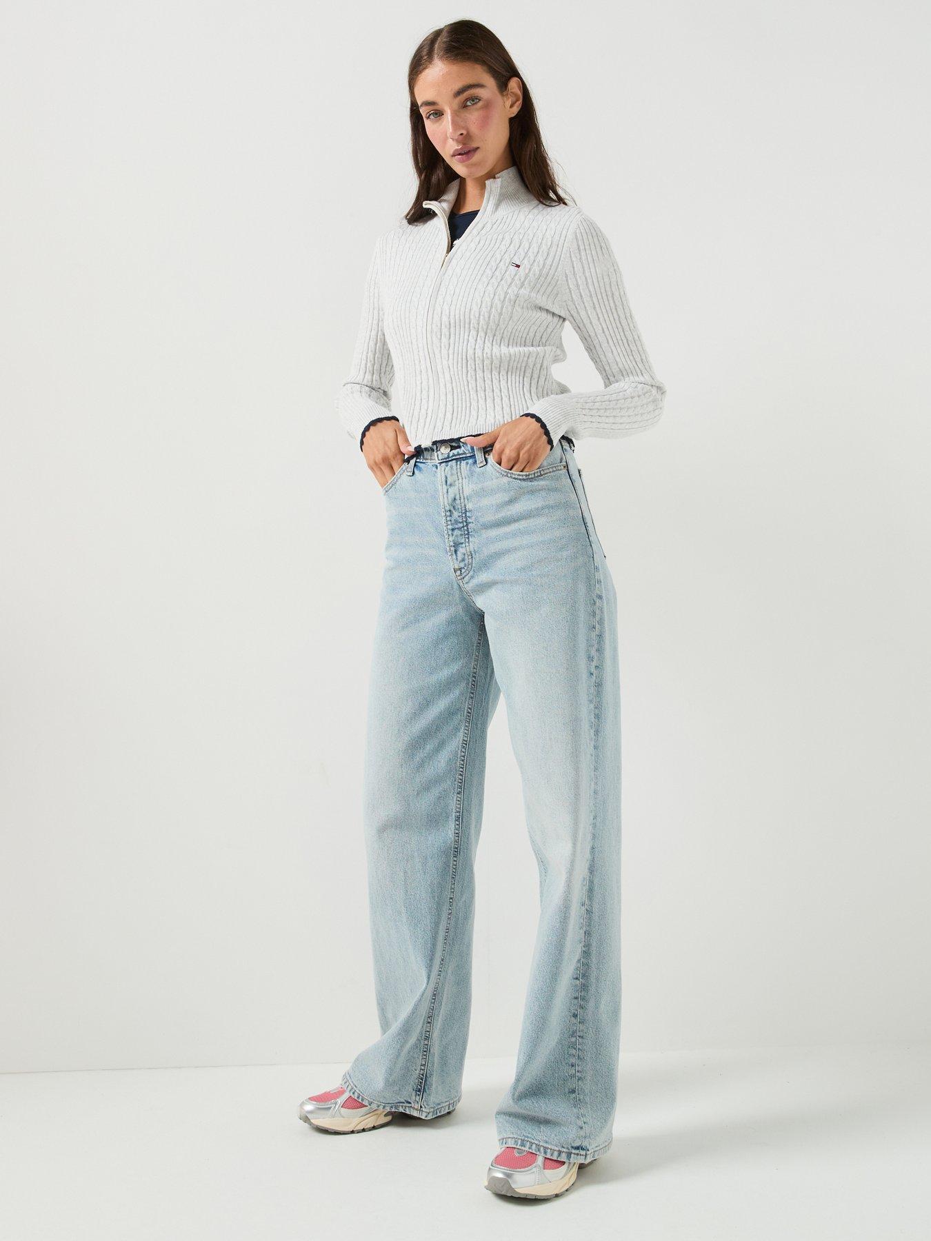 Image 3 of 4 of Tommy Jeans Micro Cable Knit Slim Zip-thru Jumper - Grey