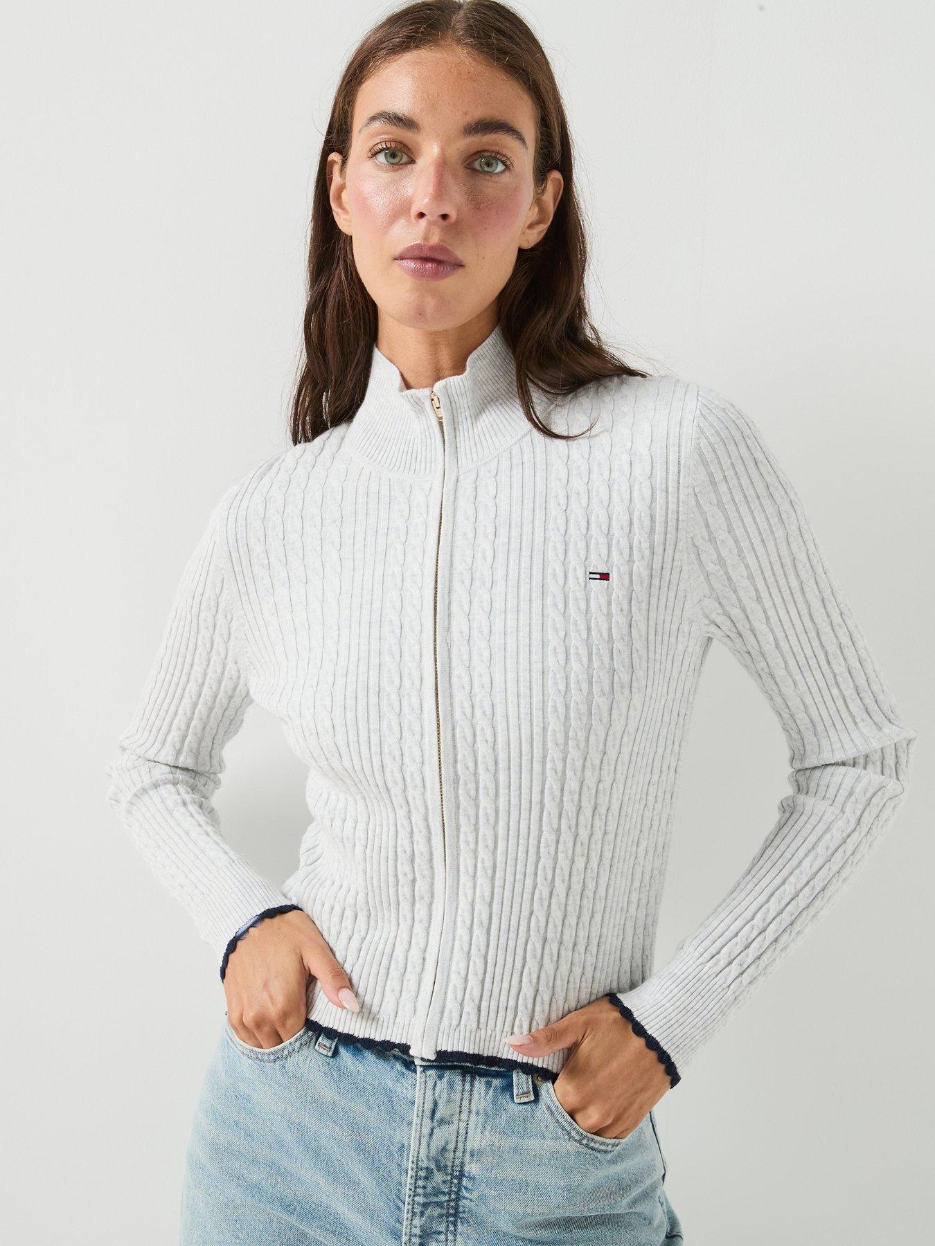 Image 4 of 4 of Tommy Jeans Micro Cable Knit Slim Zip-thru Jumper - Grey