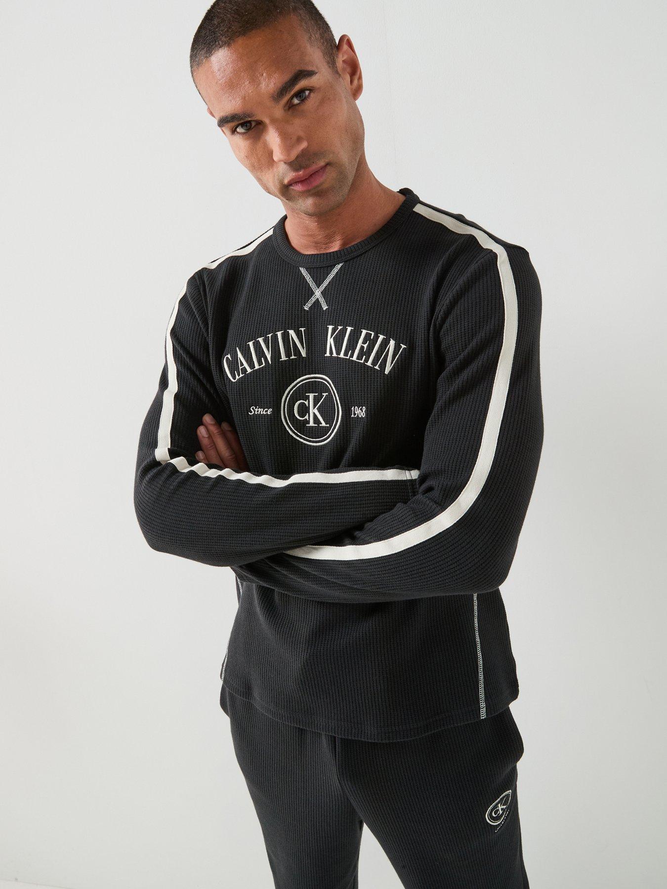 Calvin Klein Waffle Long Sleeve Crew Neck T-Shirt - Black