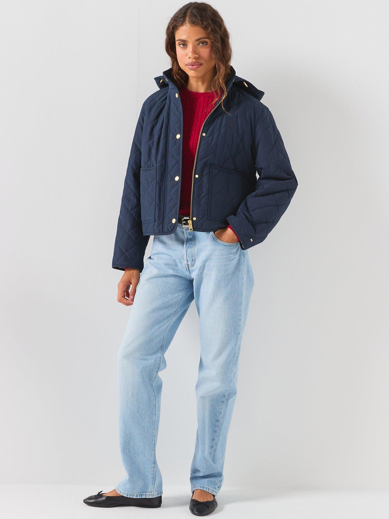 Image 3 of 6 of Tommy Hilfiger Crest Embroidery Square Quilted Hooded Jacket - Blue