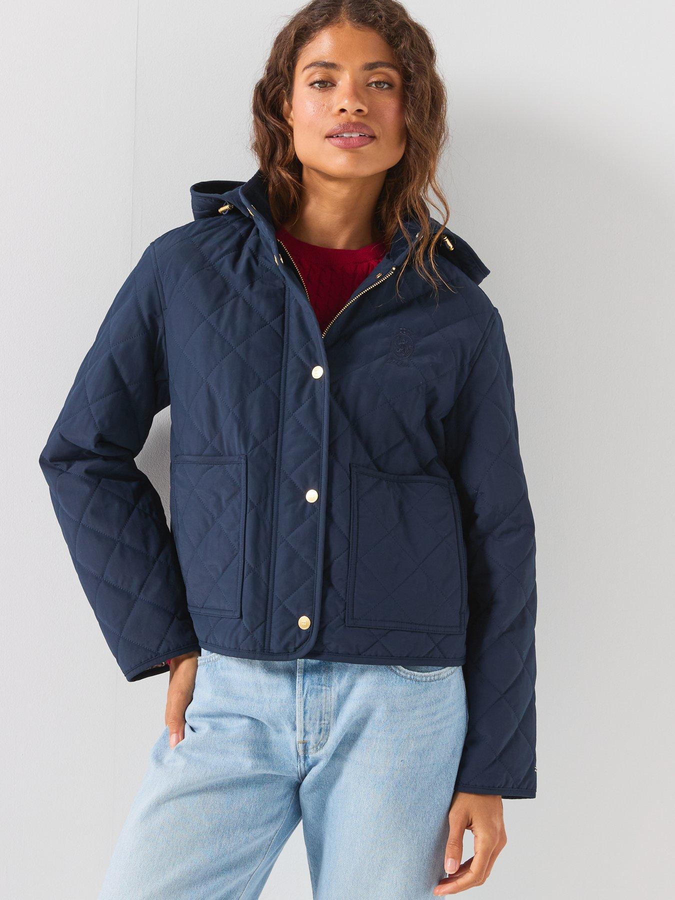Image 6 of 6 of Tommy Hilfiger Crest Embroidery Square Quilted Hooded Jacket - Blue