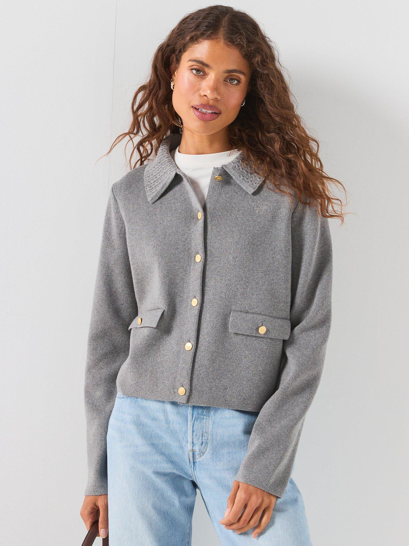 Image 1 of 6 of Tommy Hilfiger Gold-tone Button Jacket Wi Wool - Grey