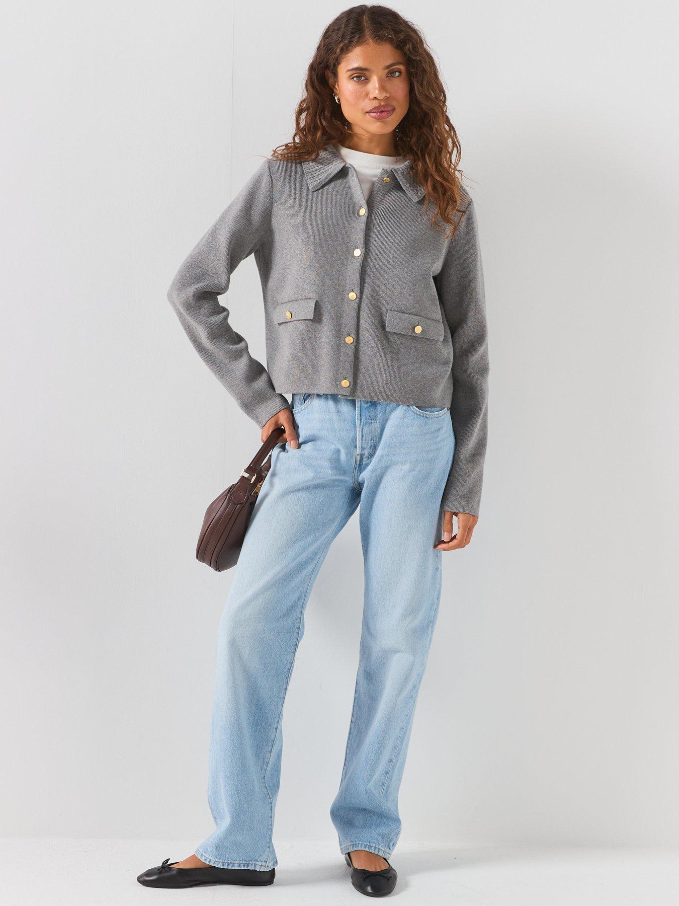 Image 3 of 6 of Tommy Hilfiger Gold-tone Button Jacket Wi Wool - Grey