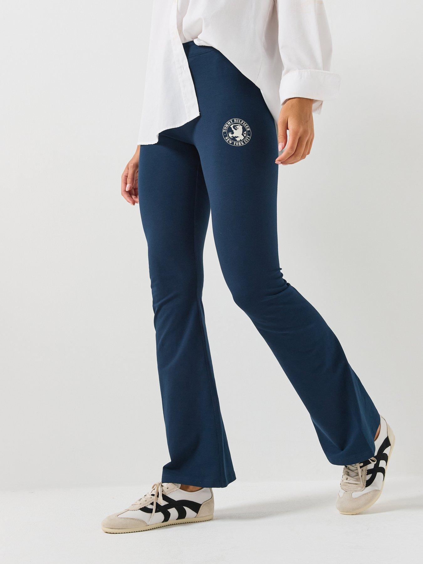 Image 1 of 4 of Tommy Hilfiger Heritage Logo Flared Lounge Leggings - Blue