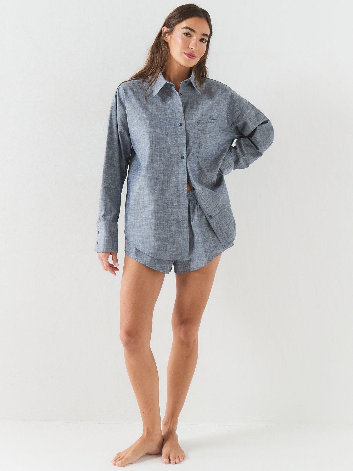 Image 3 of 6 of Calvin Klein Cotton Chambray Pyjama Shorts - Blue