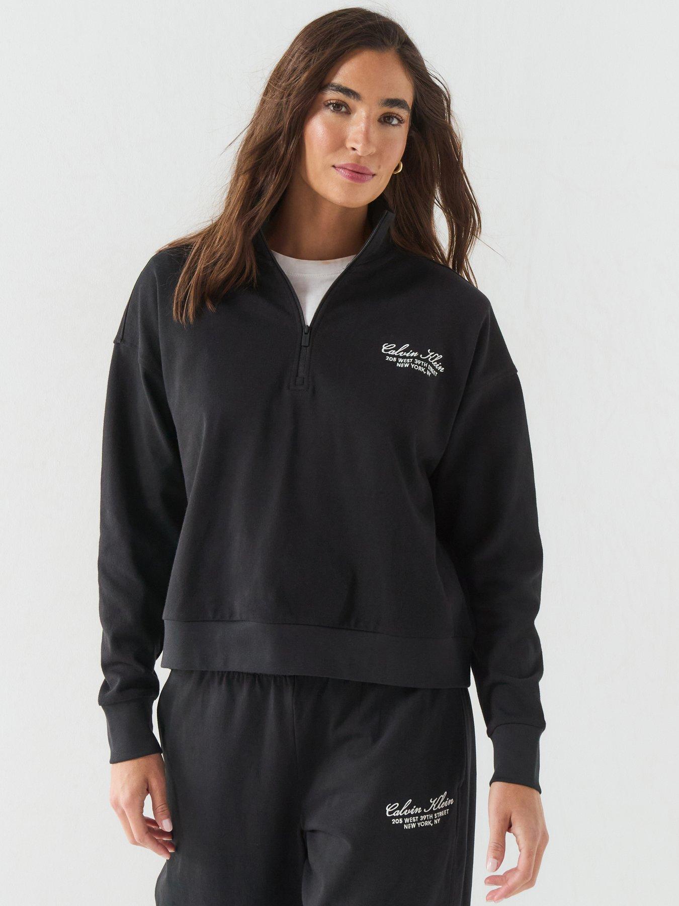 Calvin Klein Heavy Jersey 1/4 Zip Top- Graphic - Black