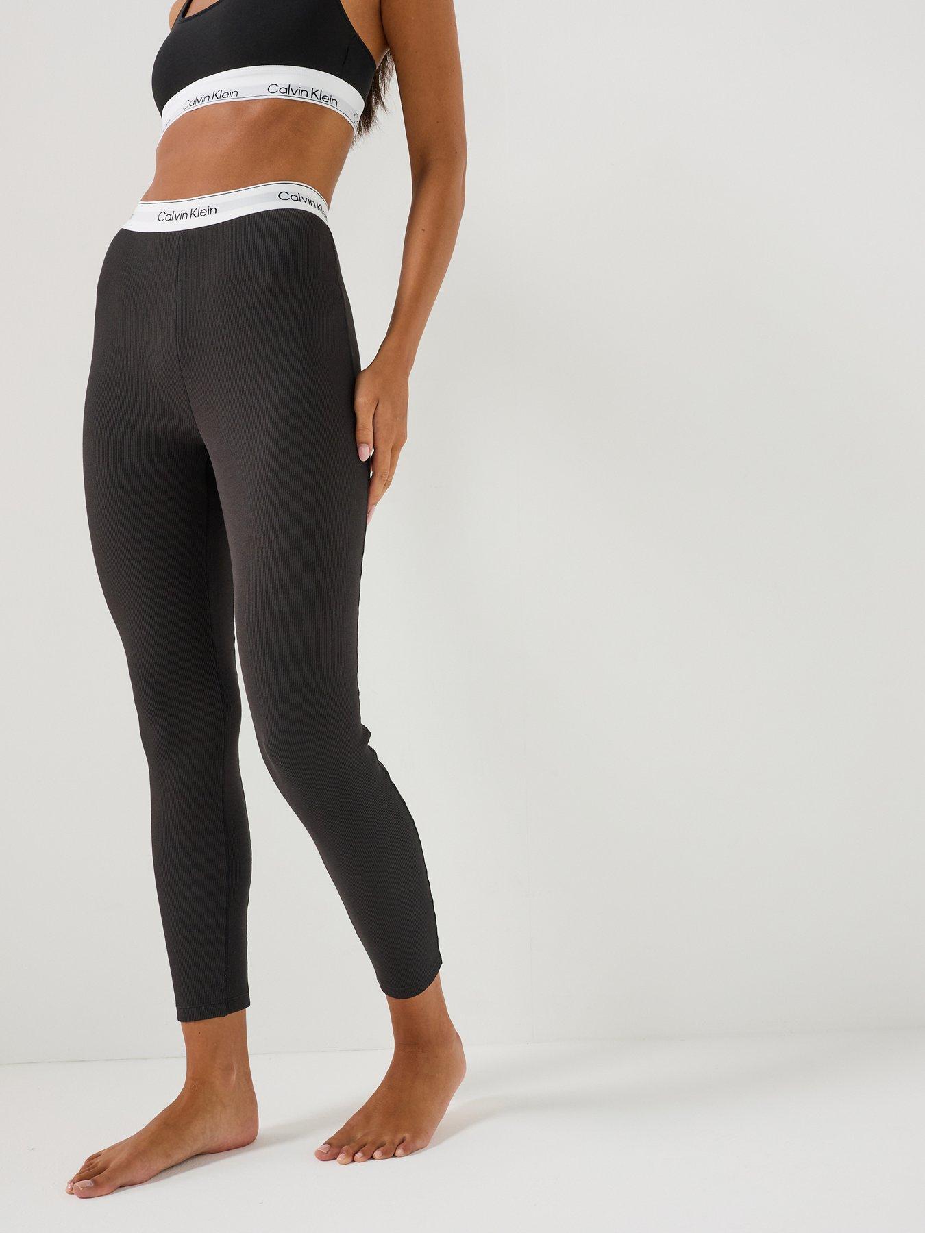 Calvin Klein Women's Ribbed Leggings with Logo Waistband - Black