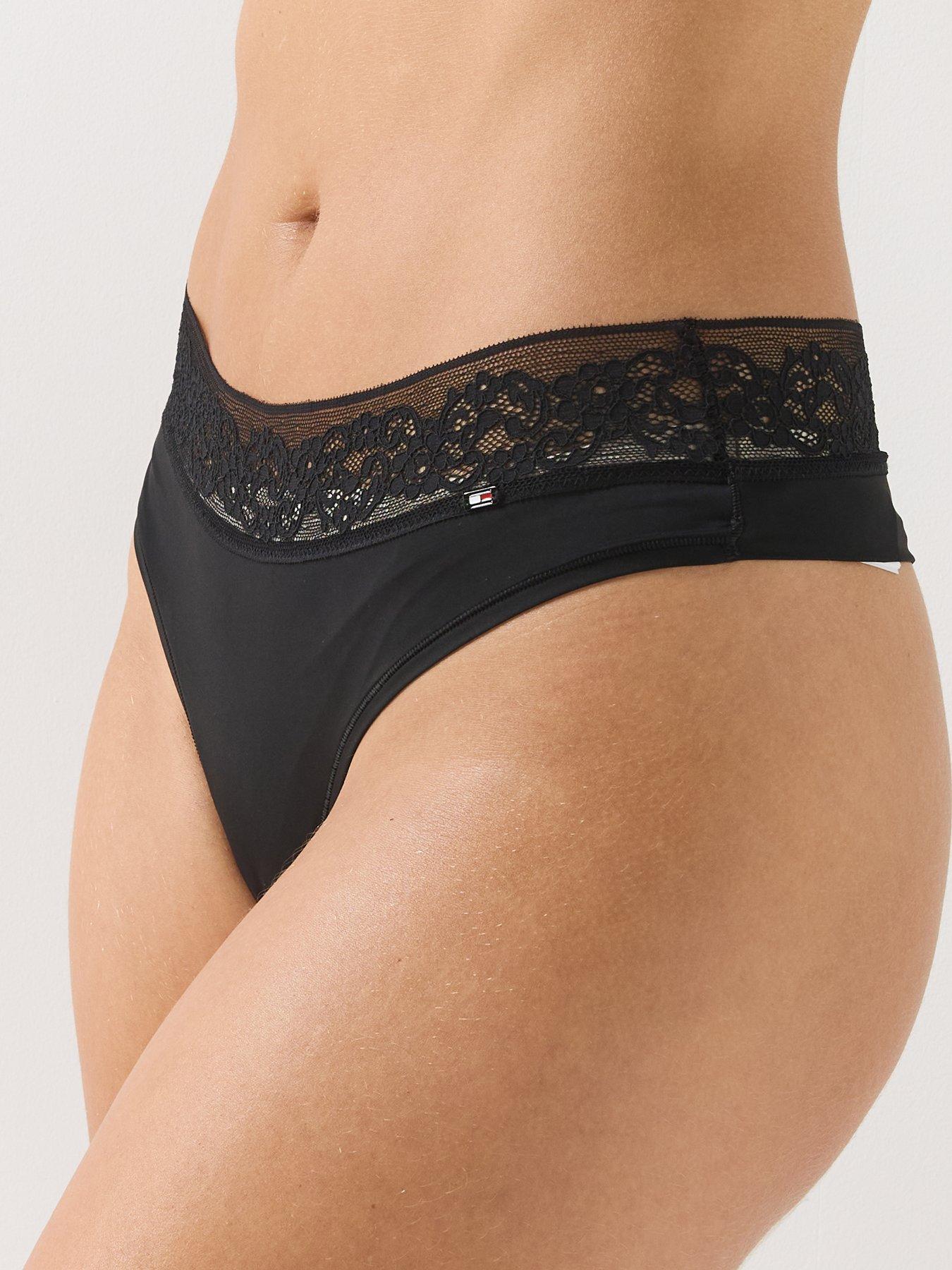 Image 5 of 6 of Tommy Hilfiger Floral Lace Thong - Black