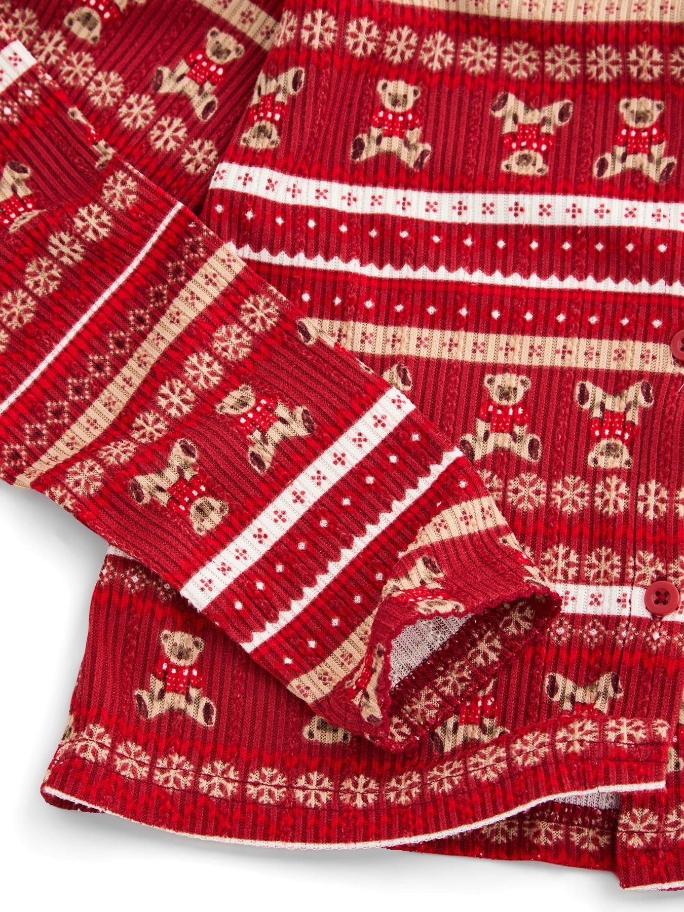 Image 6 of 6 of The Very Collection Girls Family Christmas Pyjamas Pointelle Fairisle Henley And Jogger Set - Red