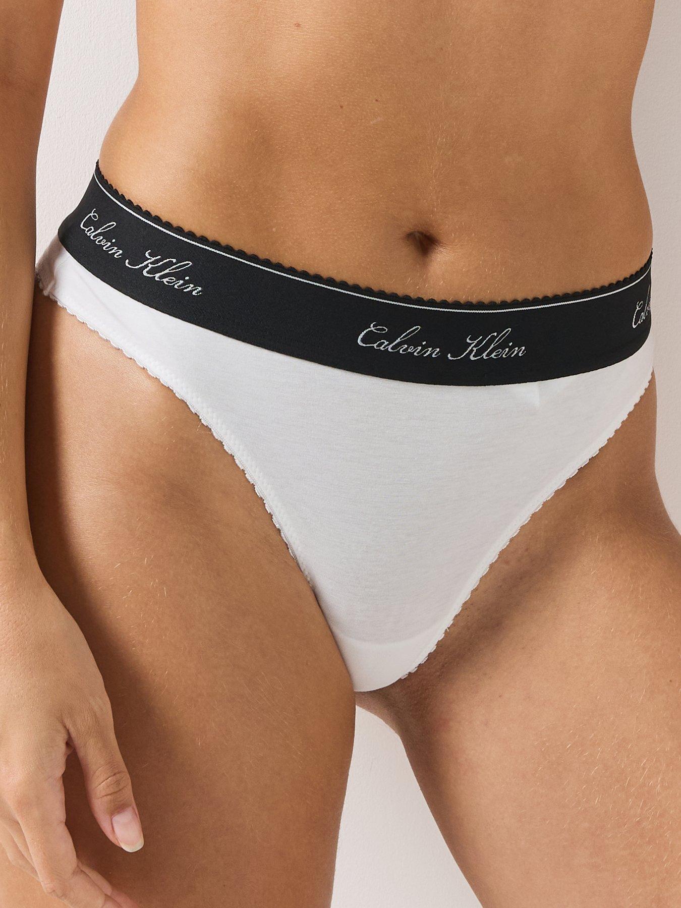 Image 5 of 6 of Calvin Klein Contrast Scallop Trim Thong - White