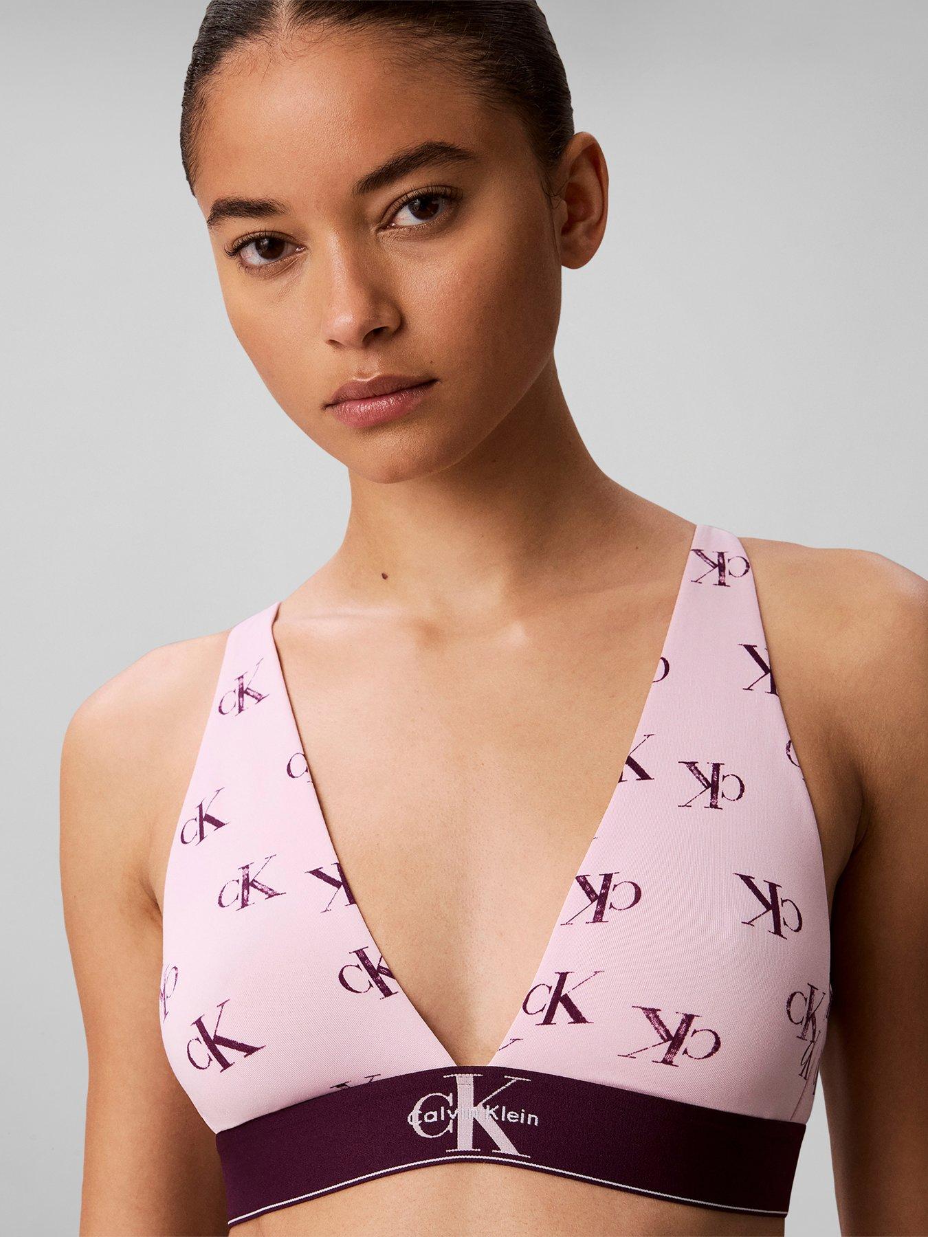 Calvin Klein All Over Print Ck Lightly Lined Triangle Bra - Pink