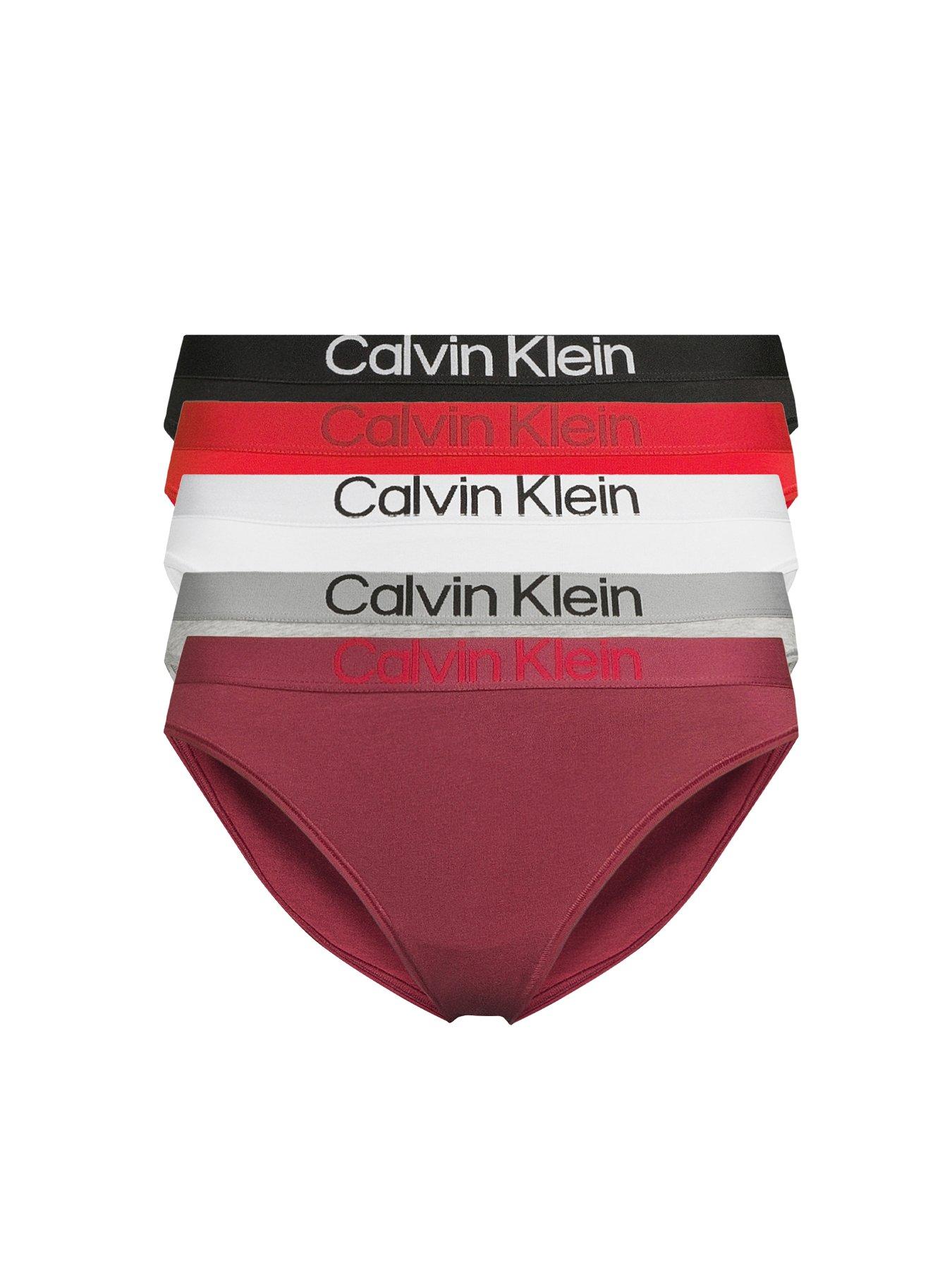 Image 1 of 6 of Calvin Klein Womens 5 Pack Logo Stretch Full Briefs - Black/Grey/Red