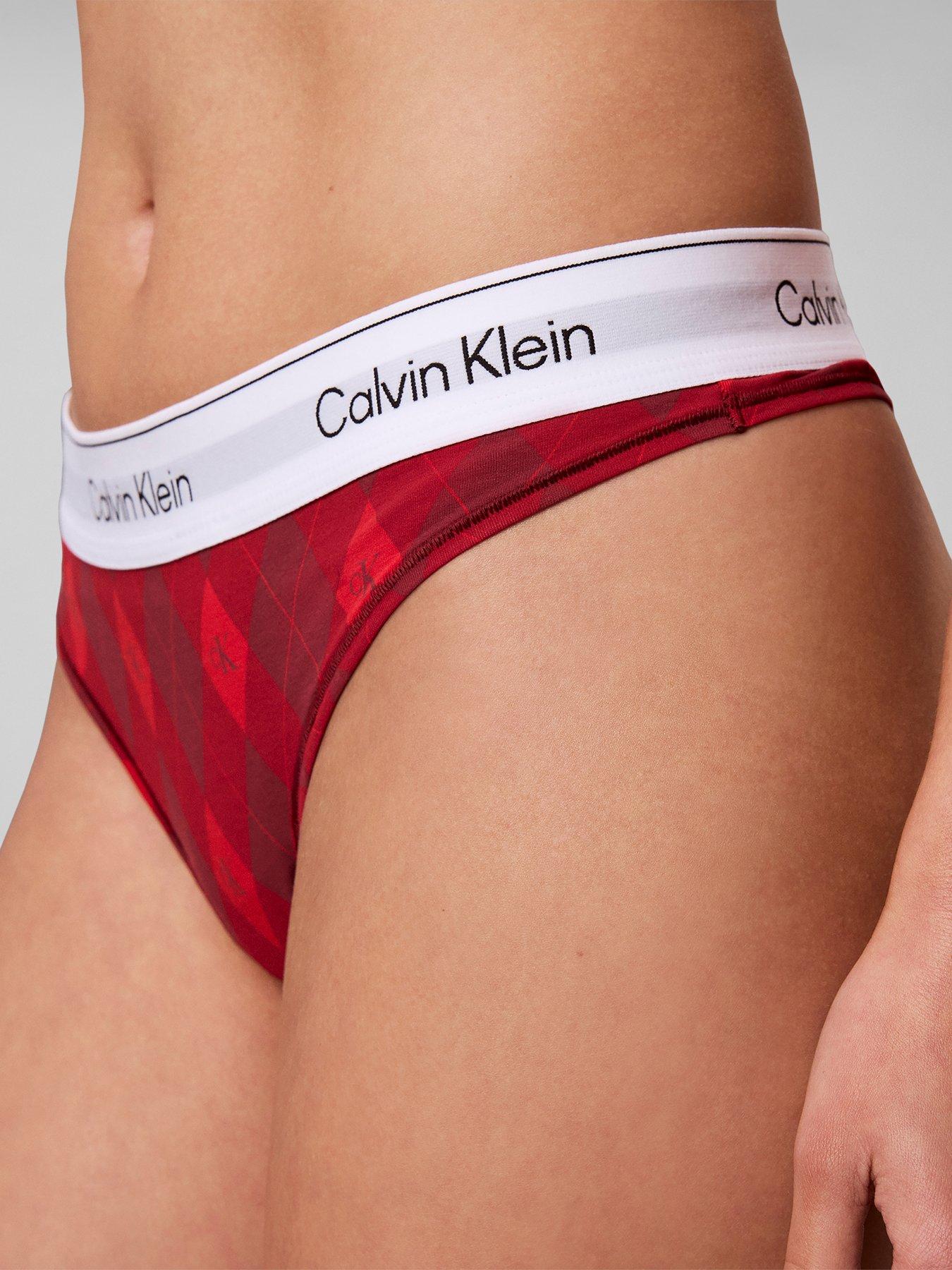 Image 1 of 6 of Calvin Klein Womens Single Check Seasonal Logo Waistband Thong - Red