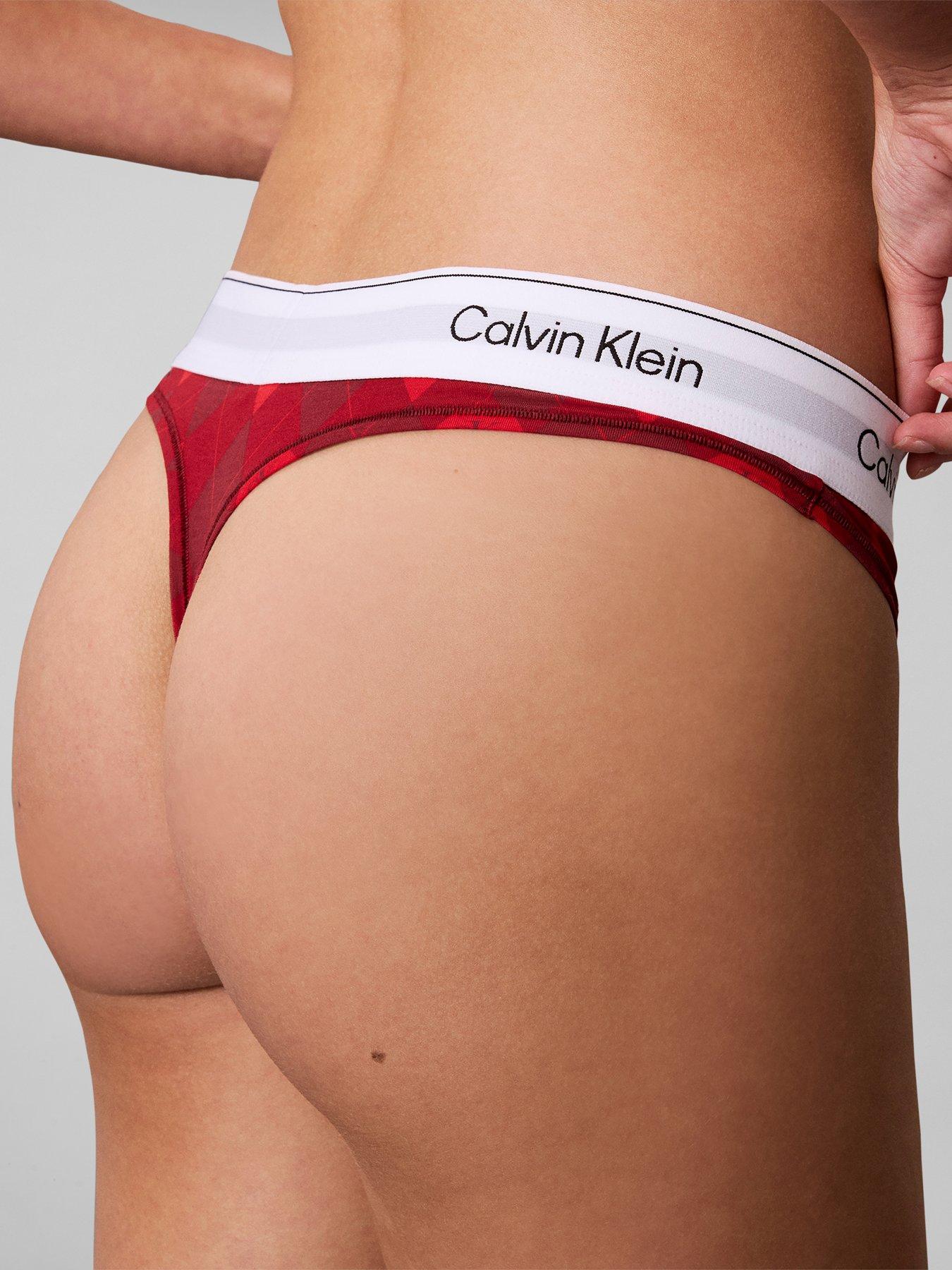 Image 2 of 6 of Calvin Klein Womens Single Check Seasonal Logo Waistband Thong - Red