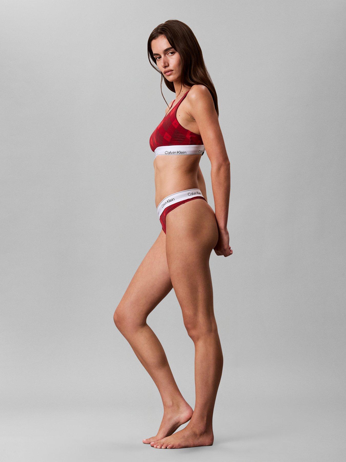 Image 5 of 6 of Calvin Klein Womens Single Check Seasonal Logo Waistband Thong - Red