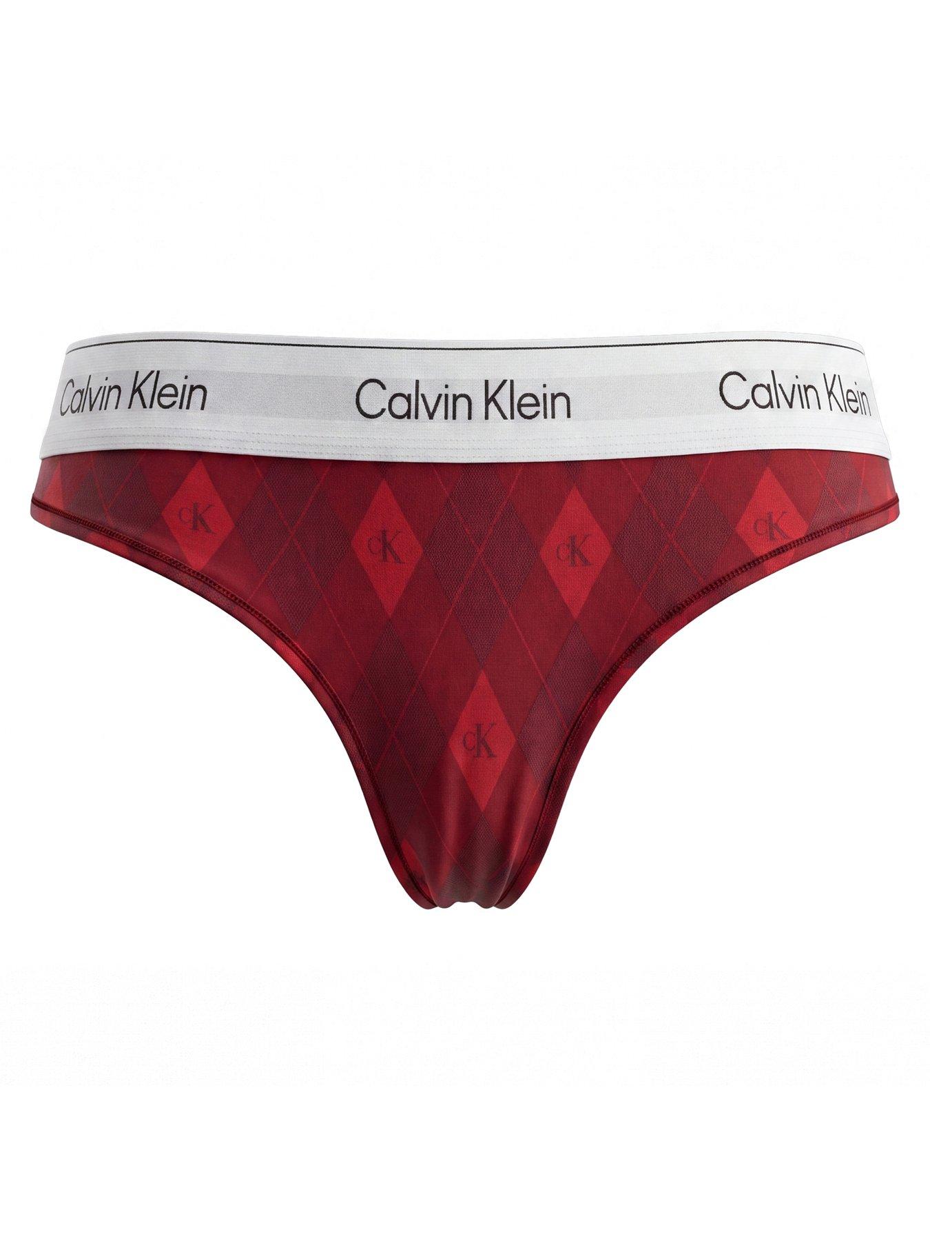 Image 6 of 6 of Calvin Klein Womens Single Check Seasonal Logo Waistband Thong - Red