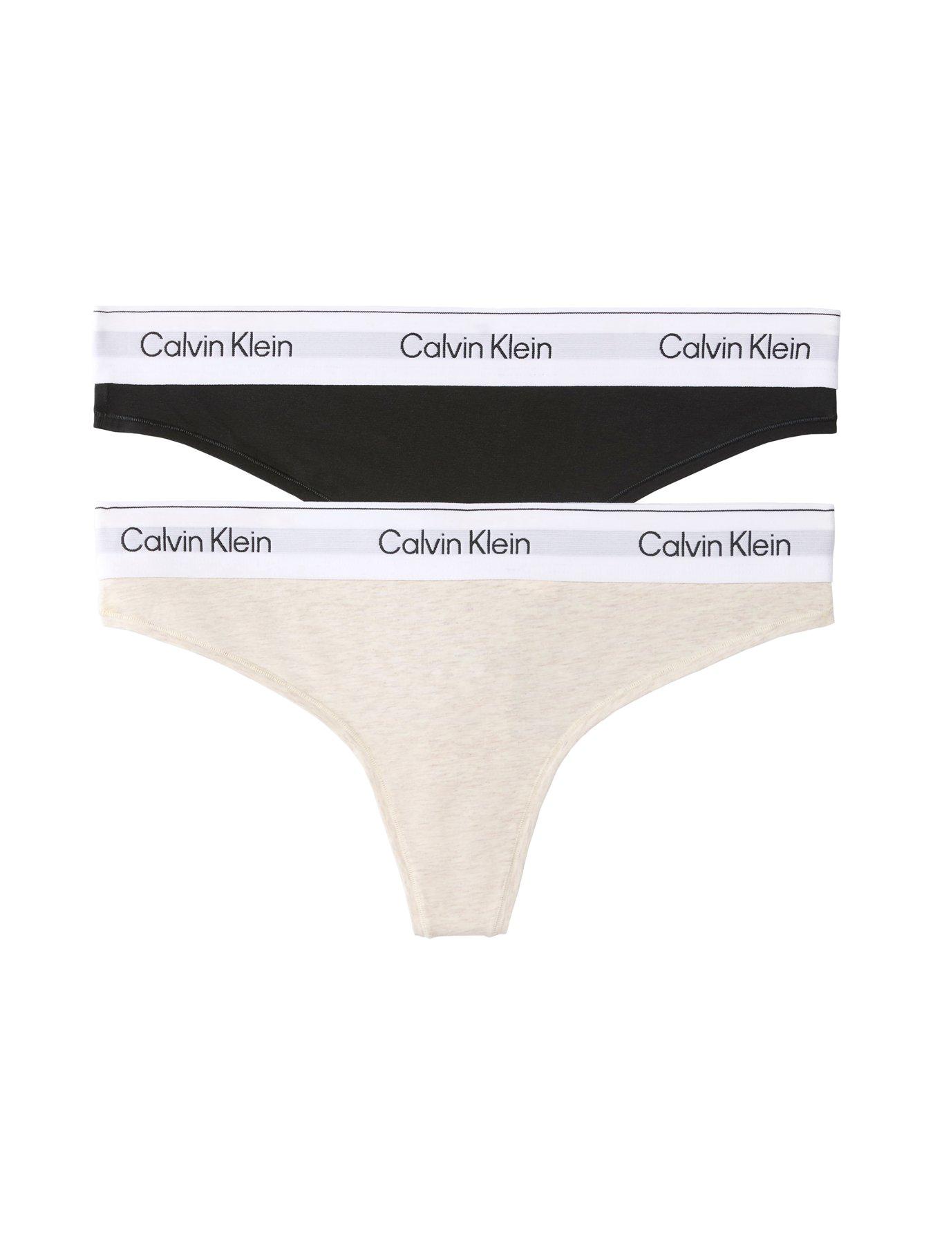 Image 1 of 6 of Calvin Klein 2 Pack Logo Thong - Black