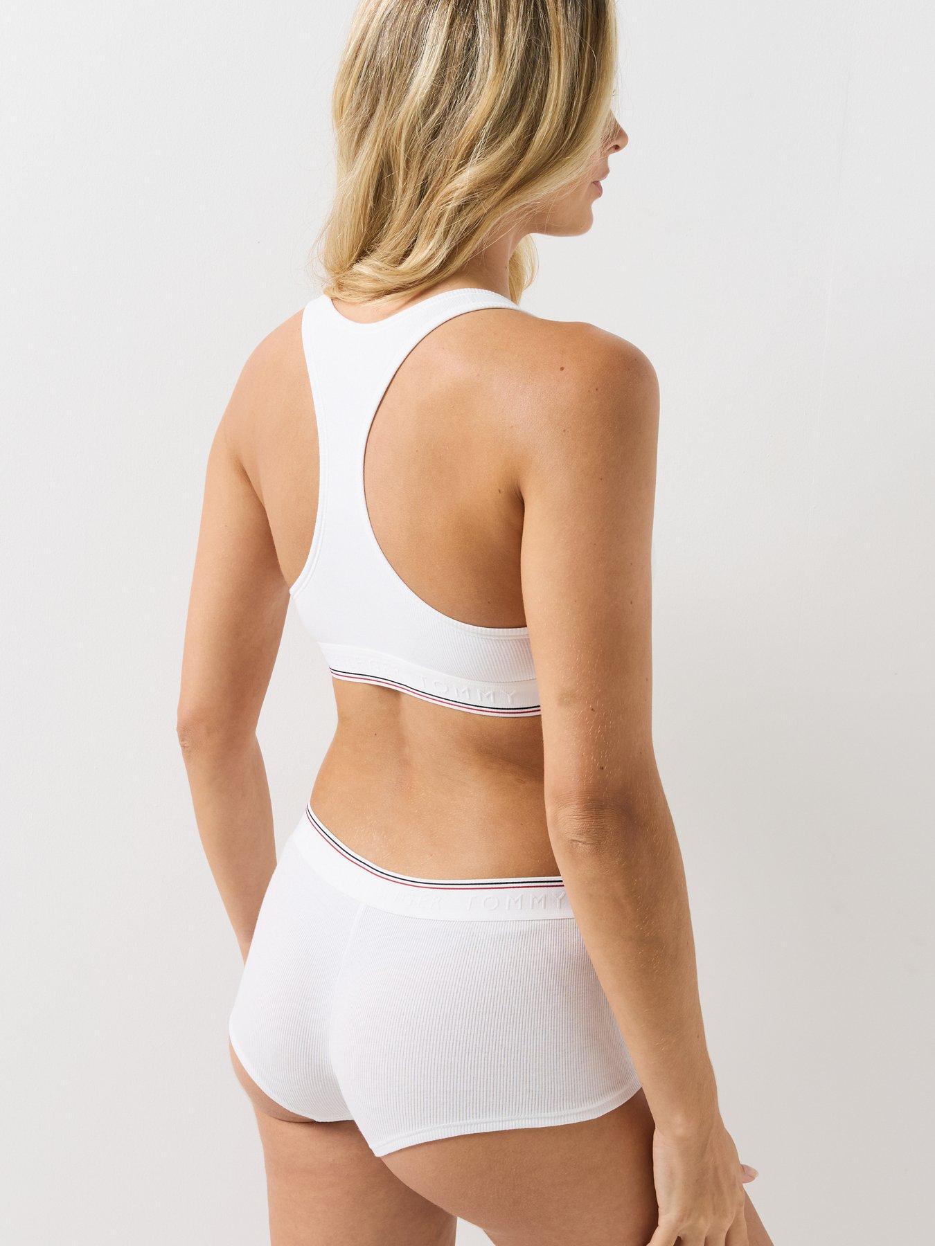 Image 2 of 6 of Tommy Hilfiger Womens Ribbed Logo Waistband Boyshort Briefs - White