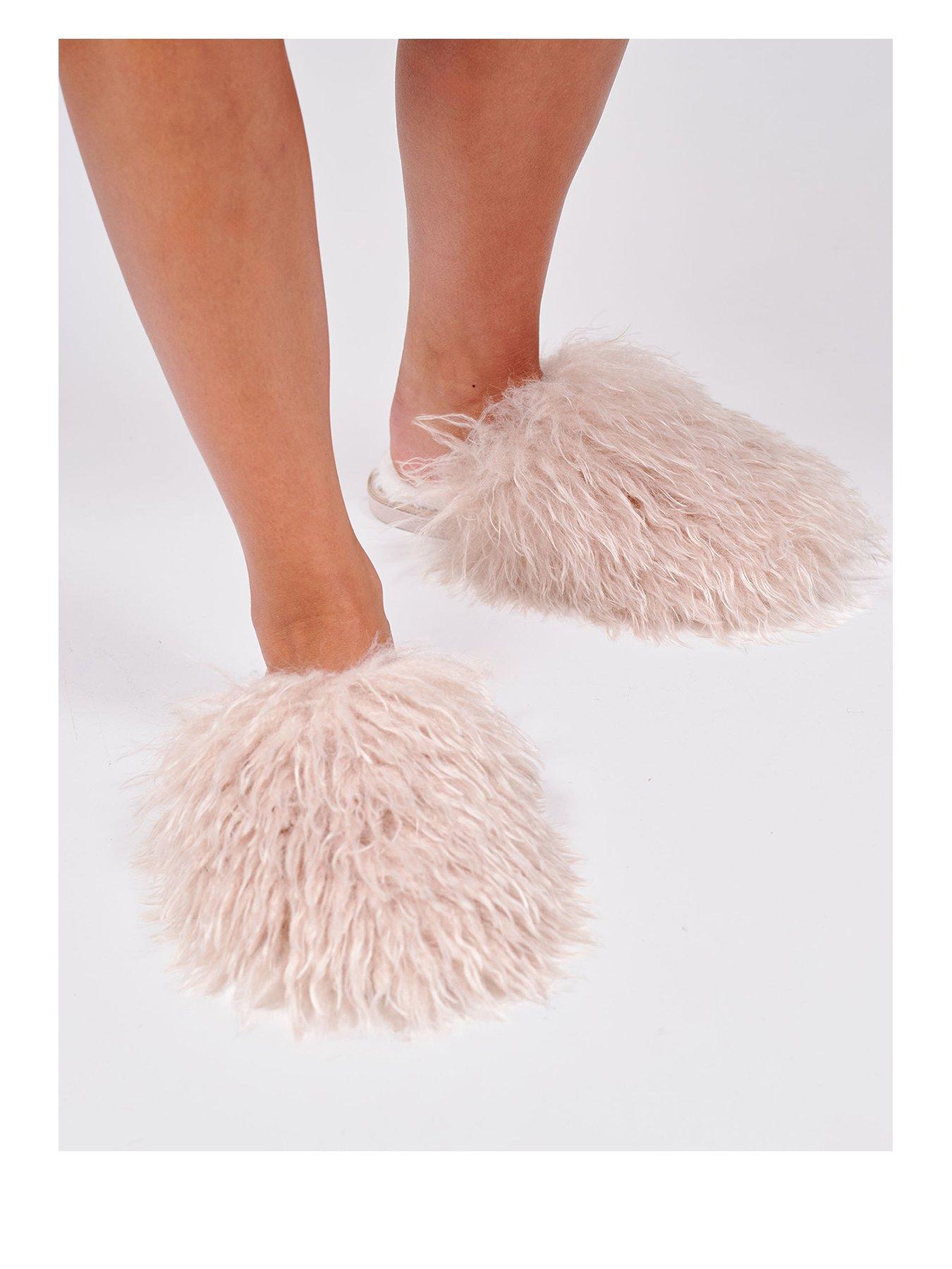 Loungeable Faux Mongolian Fur Slipper - Beige