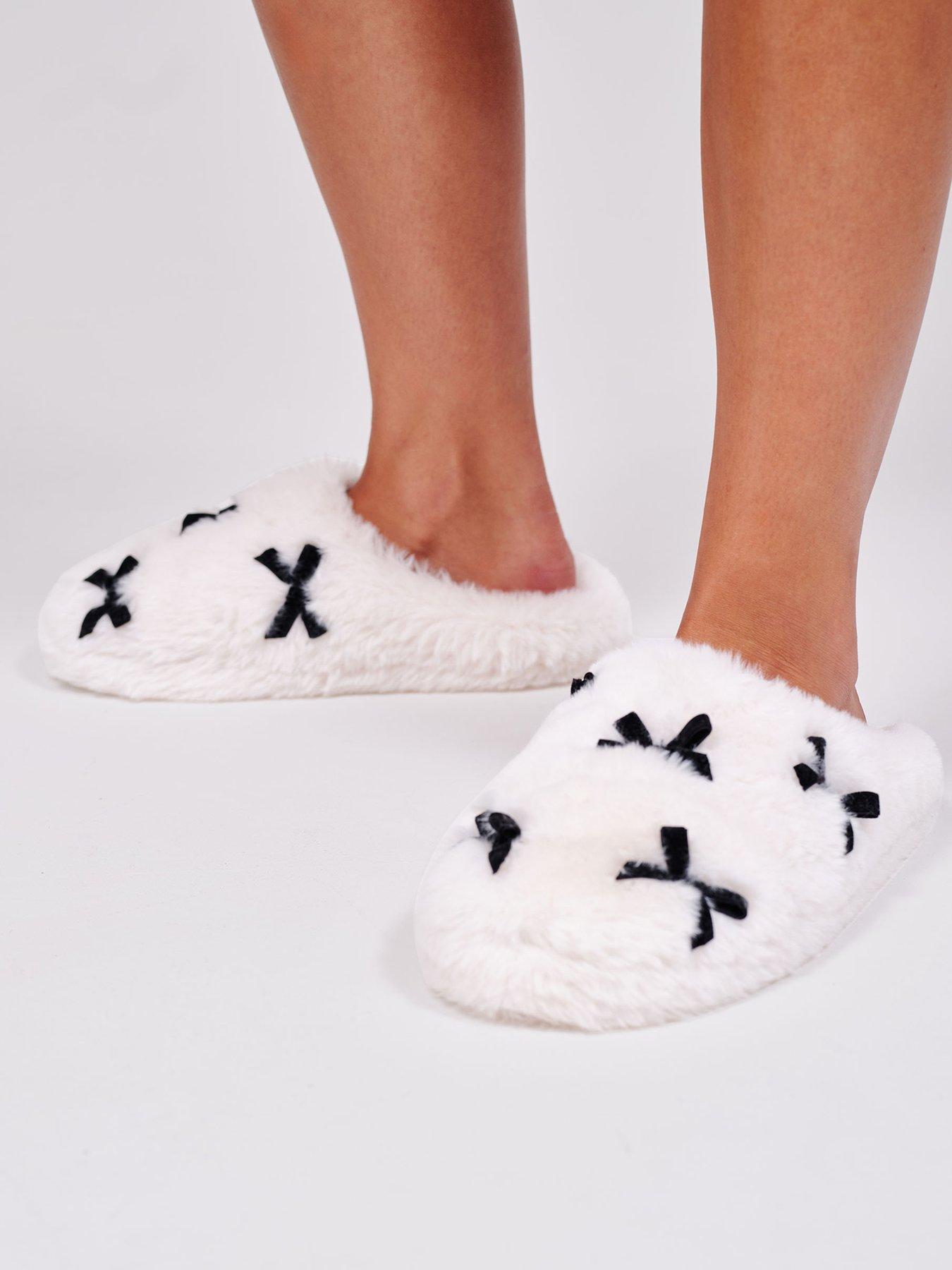 Loungeable Faux Fur Velvet Bow Slippers - Multi