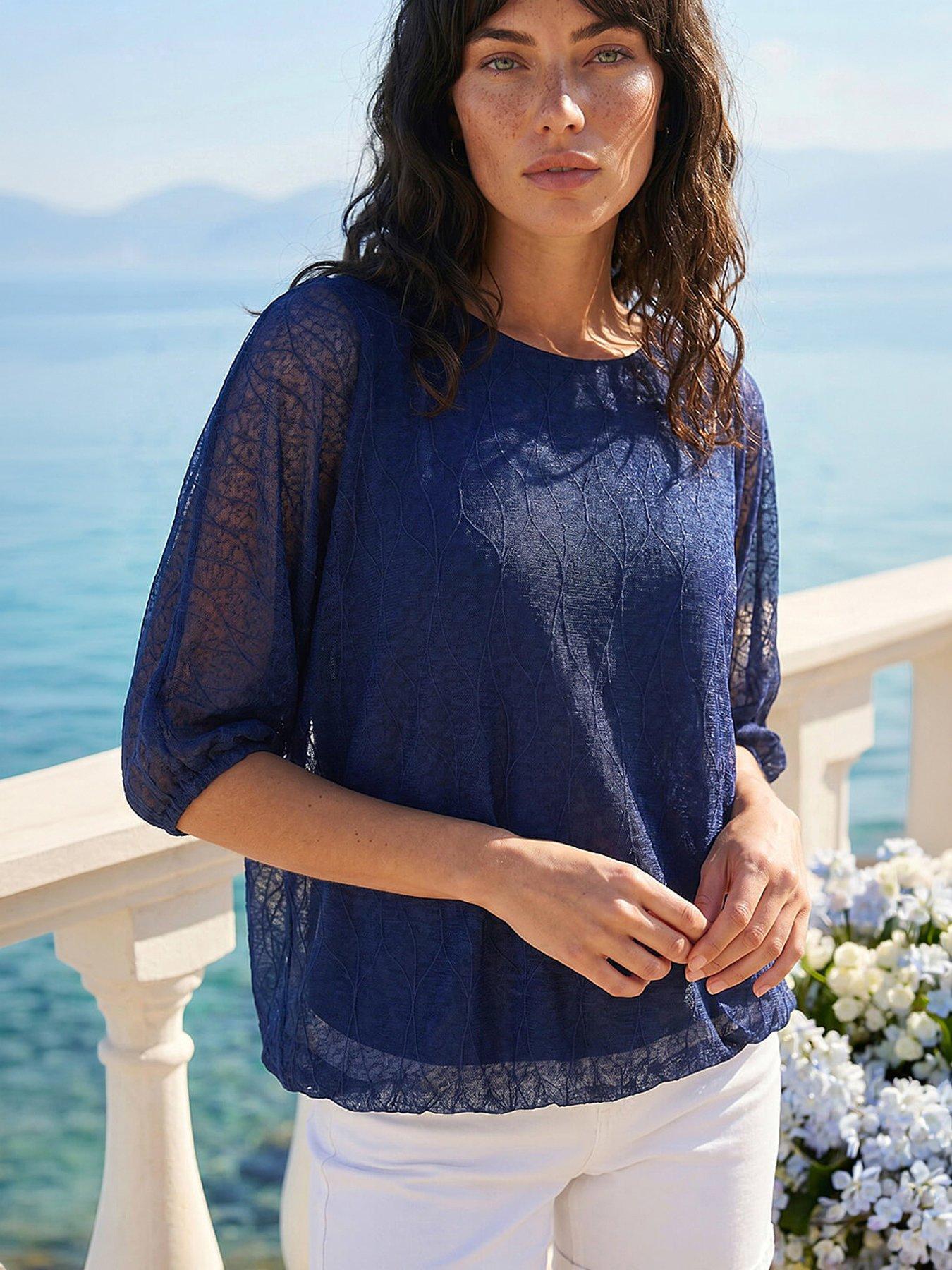 Roman Mesh Bubble Hem Stretch Top