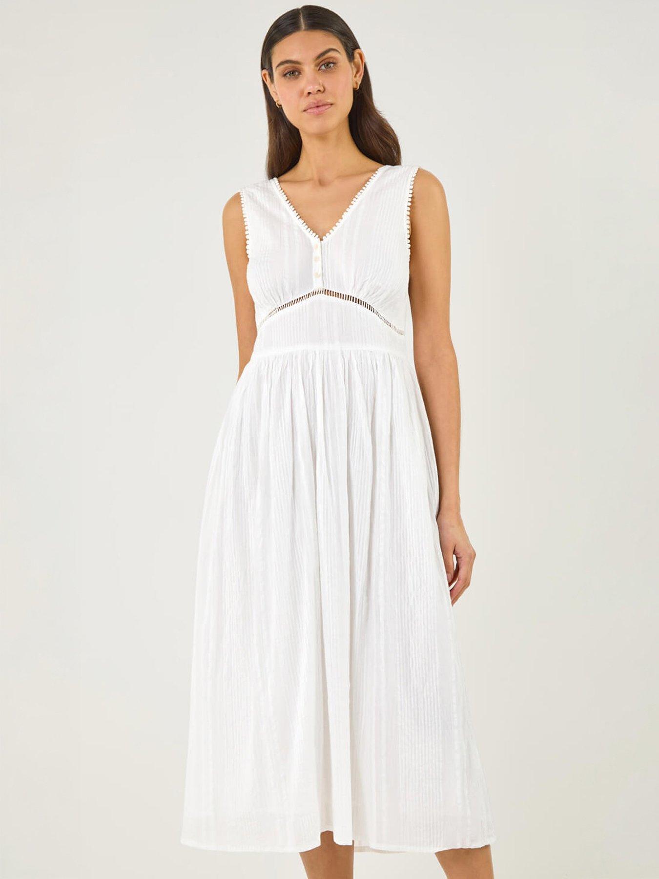 Roman Seersucker V-Neck Midi Dress