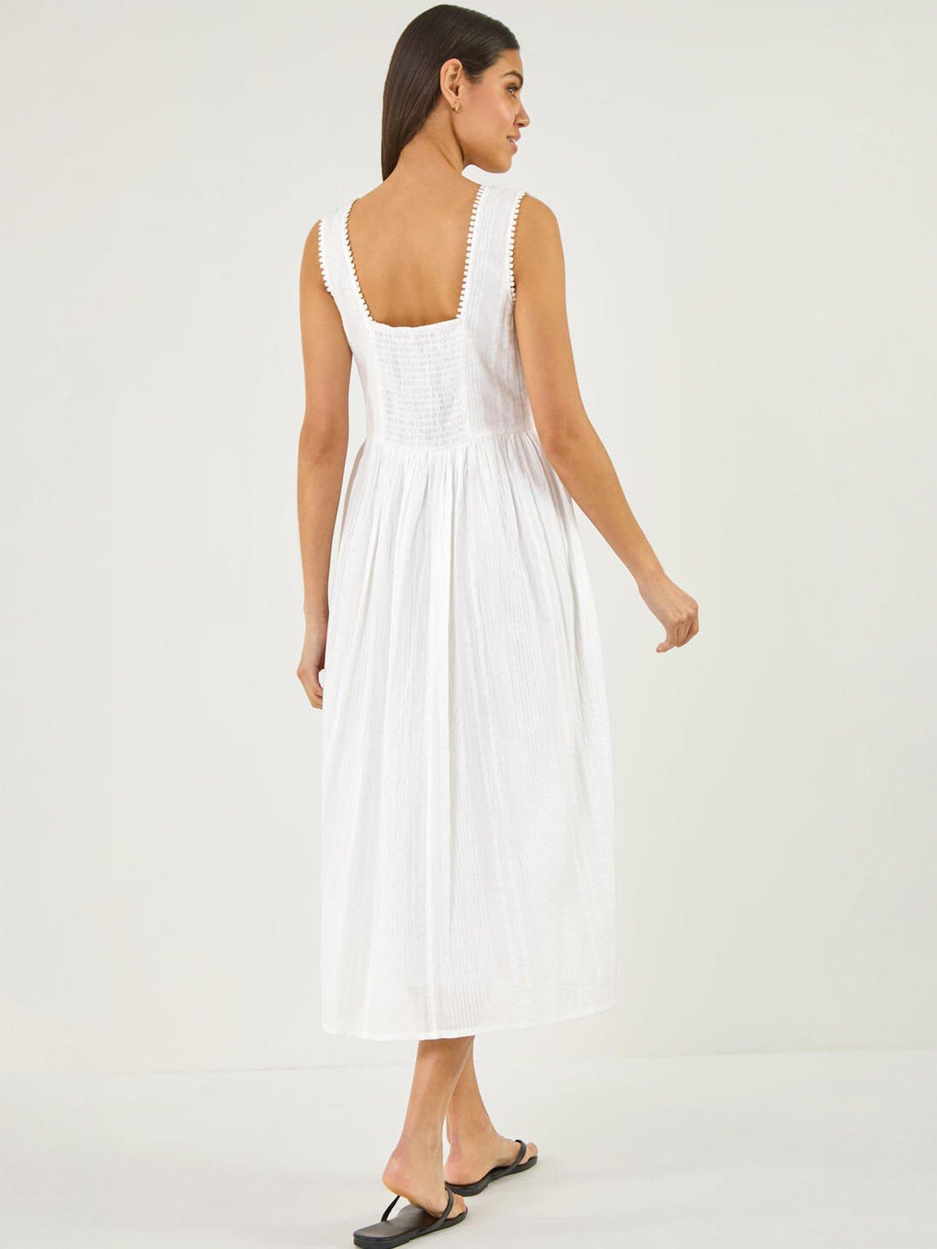 Image 4 of 5 of Roman Seersucker V-Neck Midi Dress