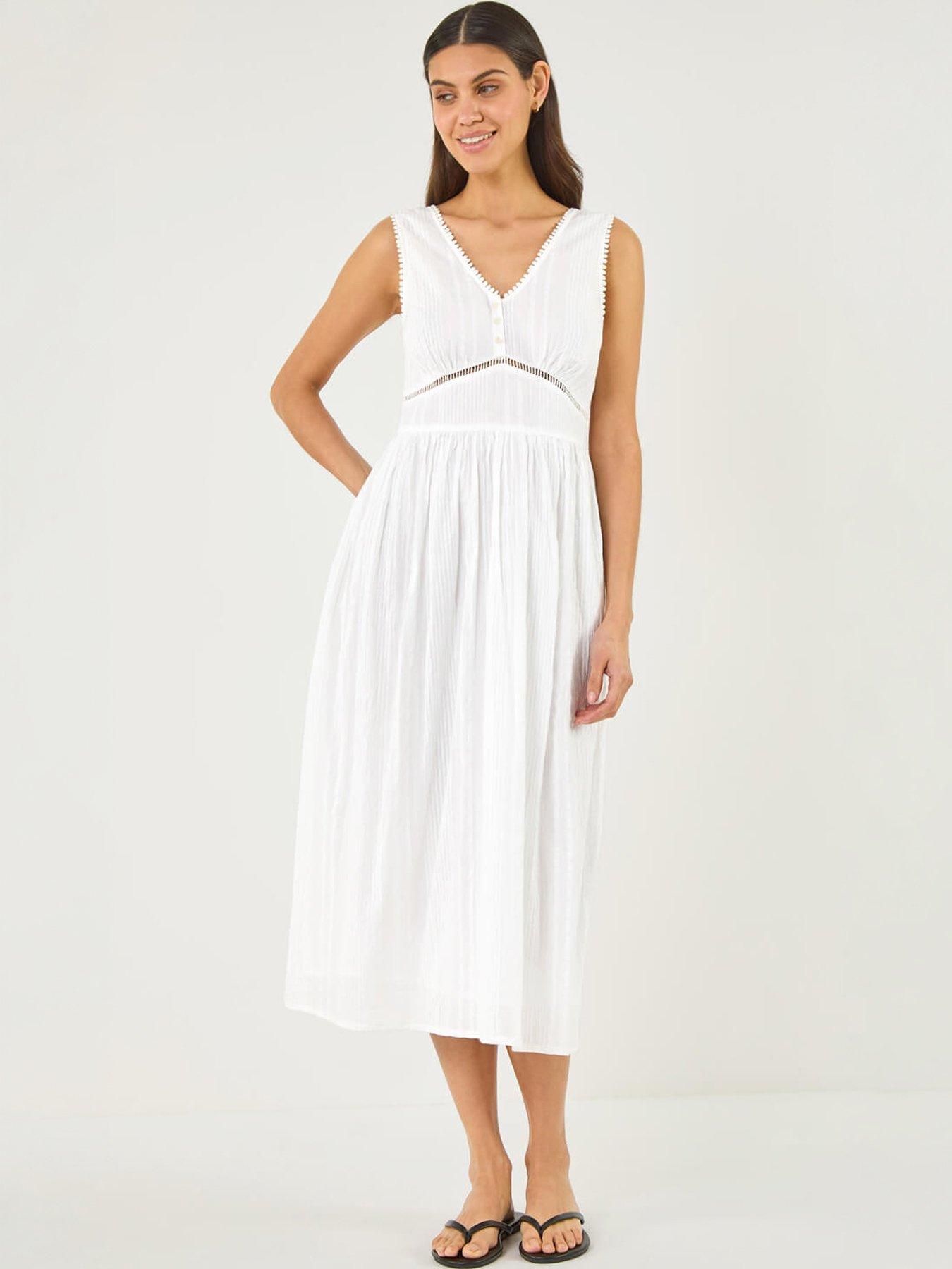 Image 5 of 5 of Roman Seersucker V-Neck Midi Dress