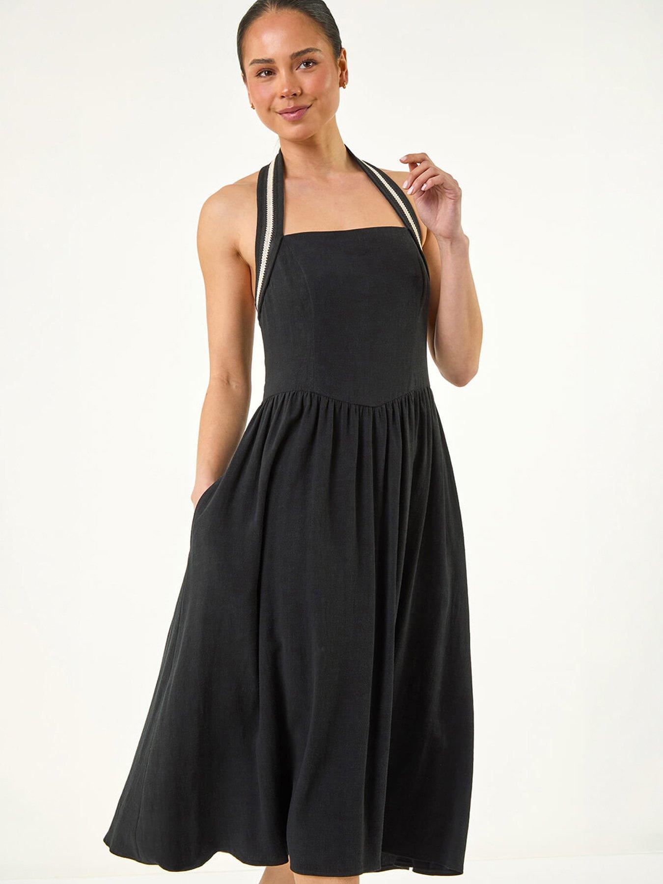 Roman Petite Halter Neck Linen Blend Dress