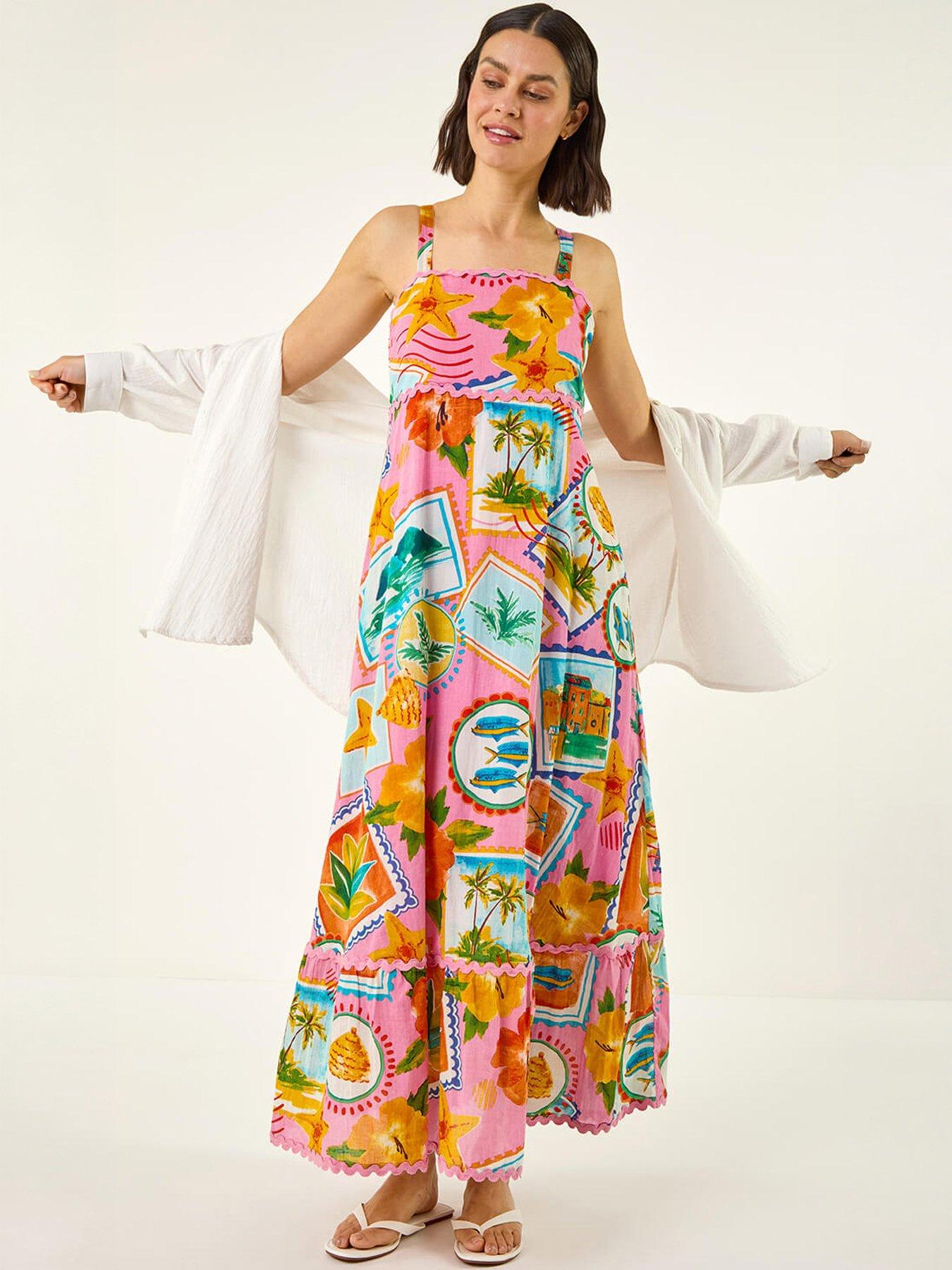 Roman Postcard Print Ric Rac Maxi Dress