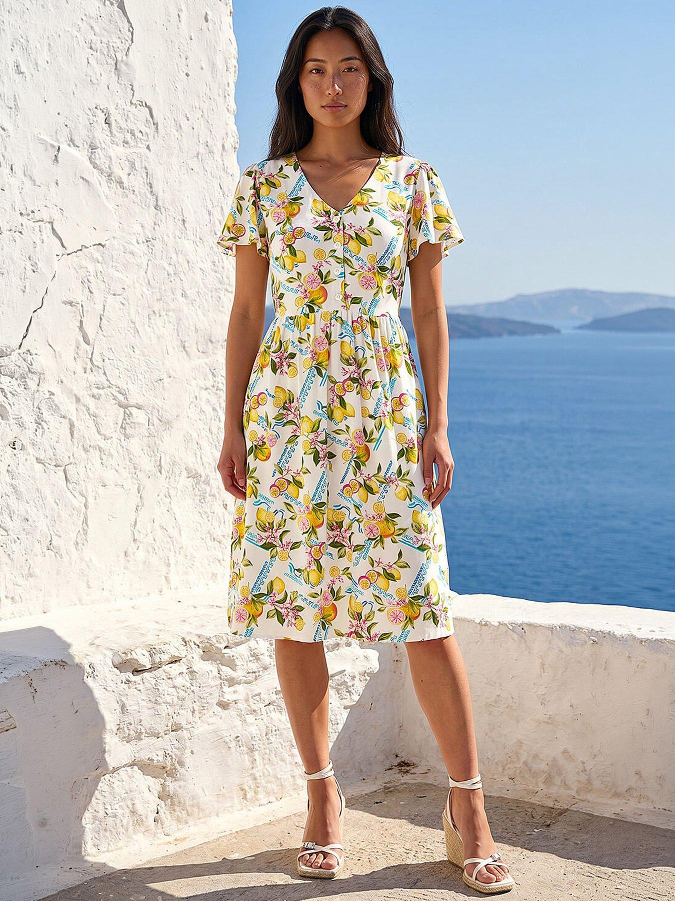 Image 1 of 5 of Roman Petite Lemon Print Pocket Dress