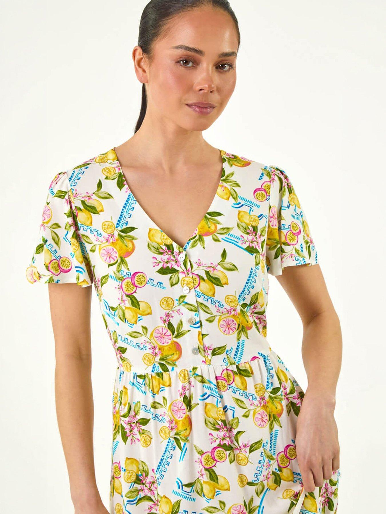 Image 3 of 5 of Roman Petite Lemon Print Pocket Dress