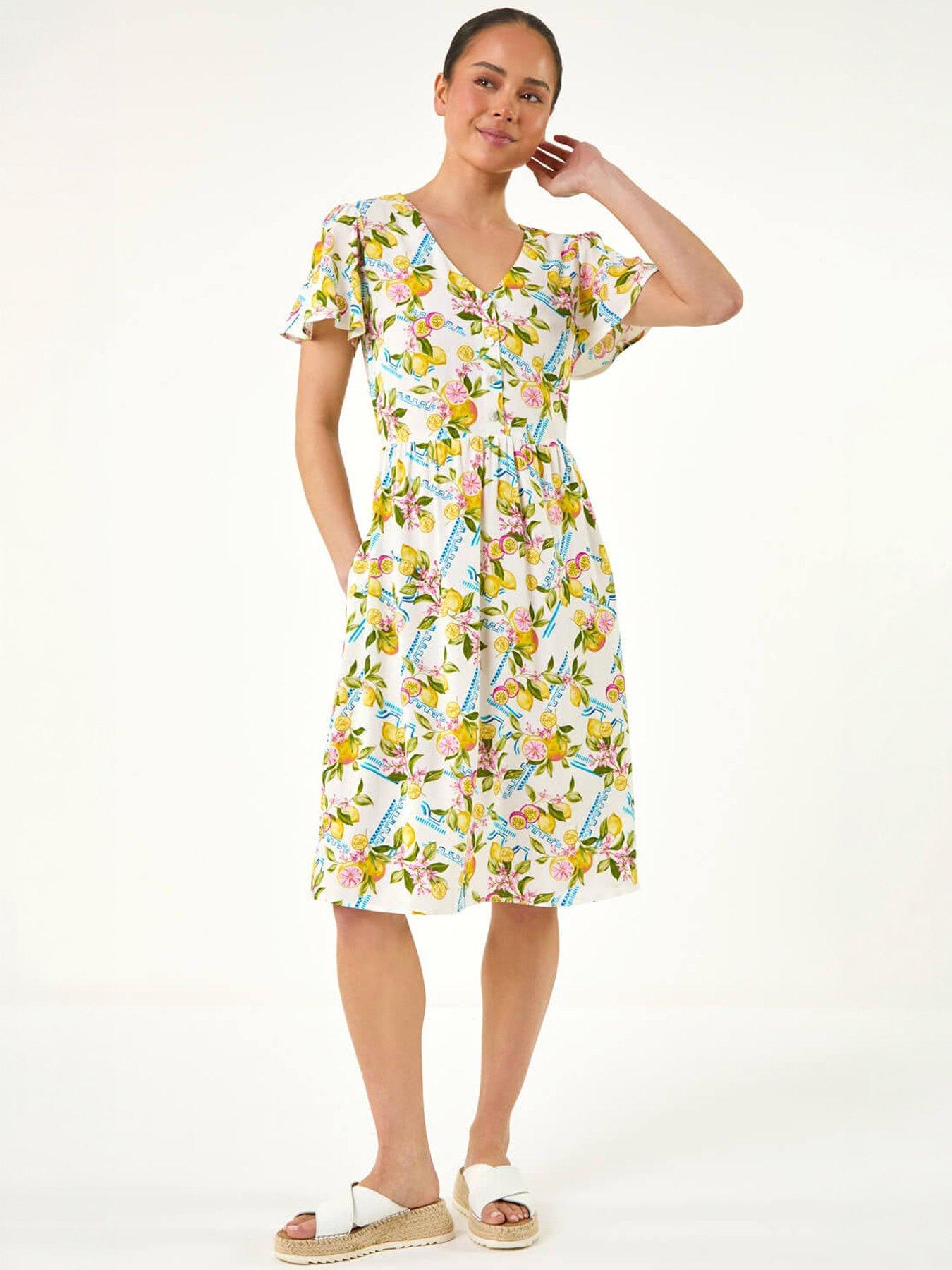 Image 5 of 5 of Roman Petite Lemon Print Pocket Dress