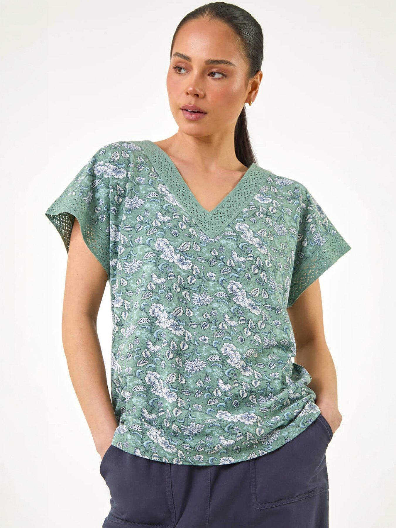Roman Petite Lace Trim V-Neck Top