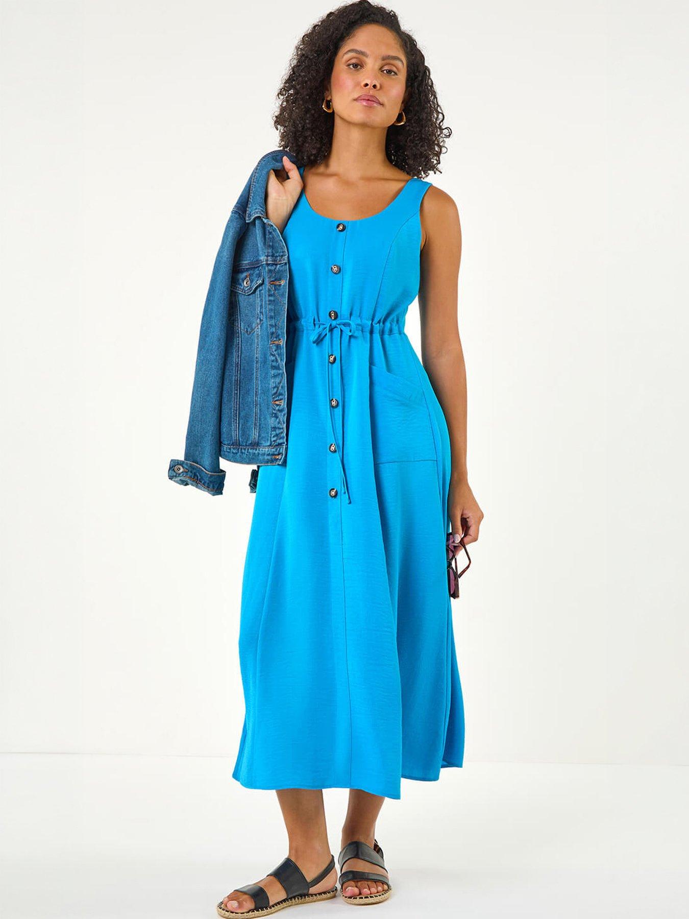 Roman Buttoned Tie Waist Midi Dress