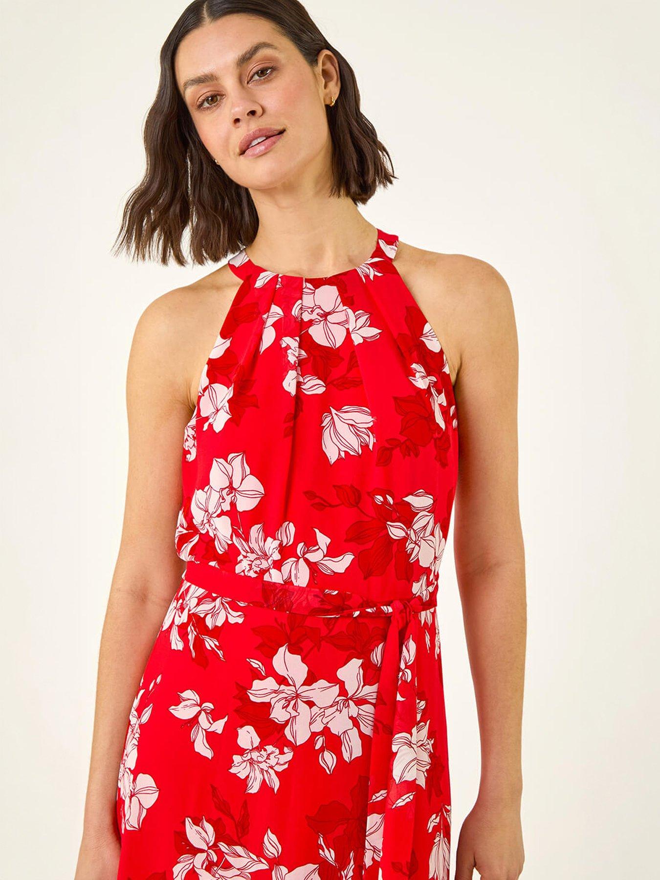 Image 3 of 5 of Roman Floral Print Frill Wrap Midi Dress