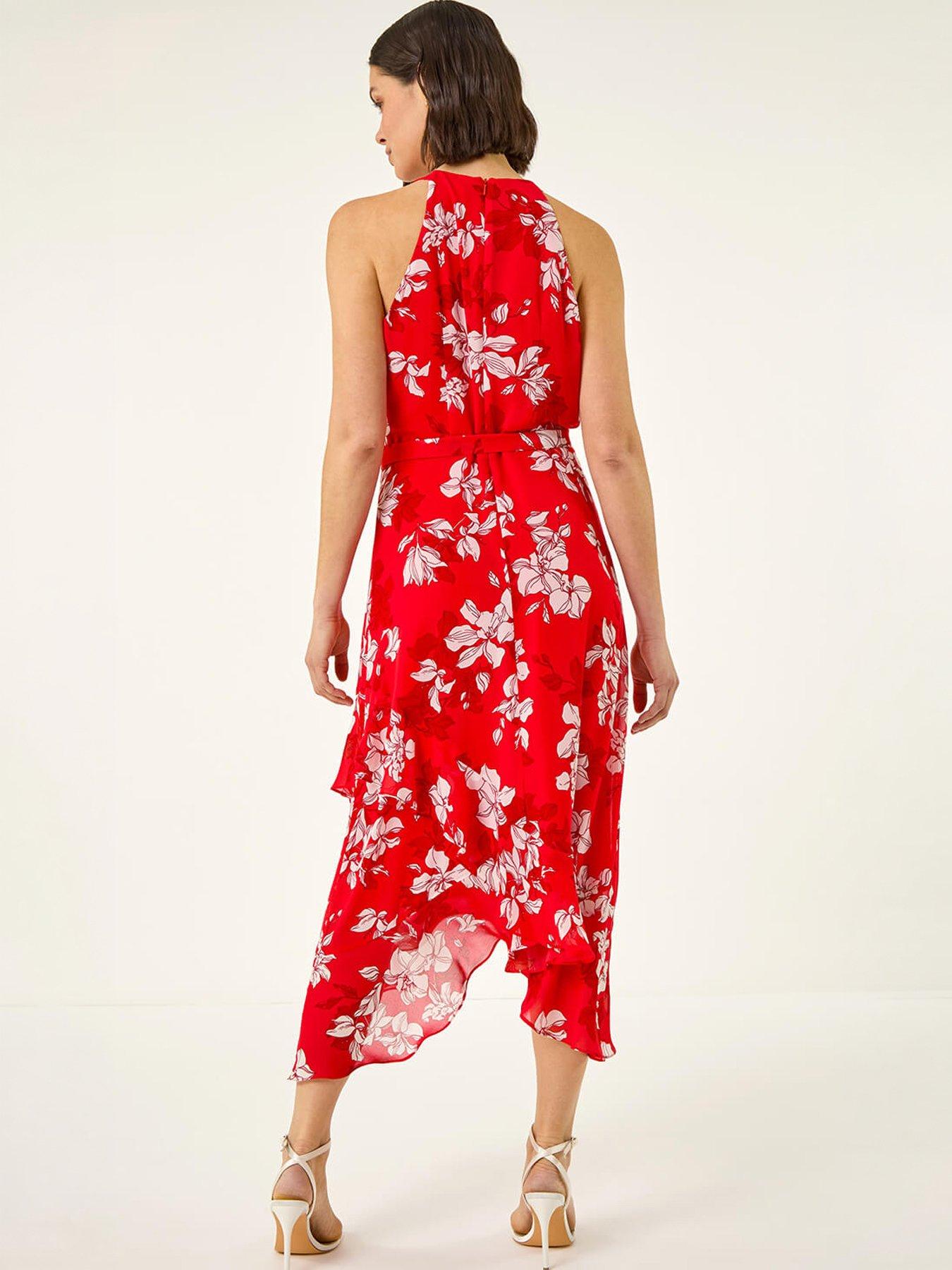 Image 4 of 5 of Roman Floral Print Frill Wrap Midi Dress