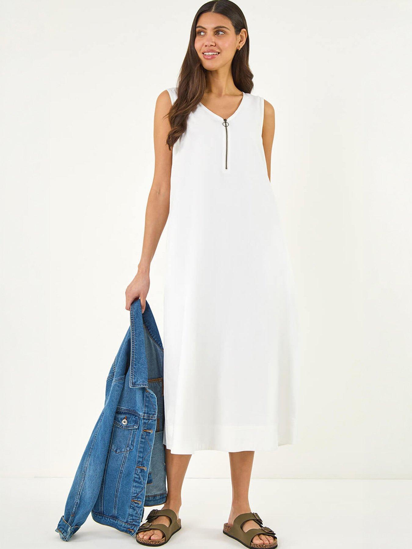 Roman Zip Front Sleeveless Midi Dress