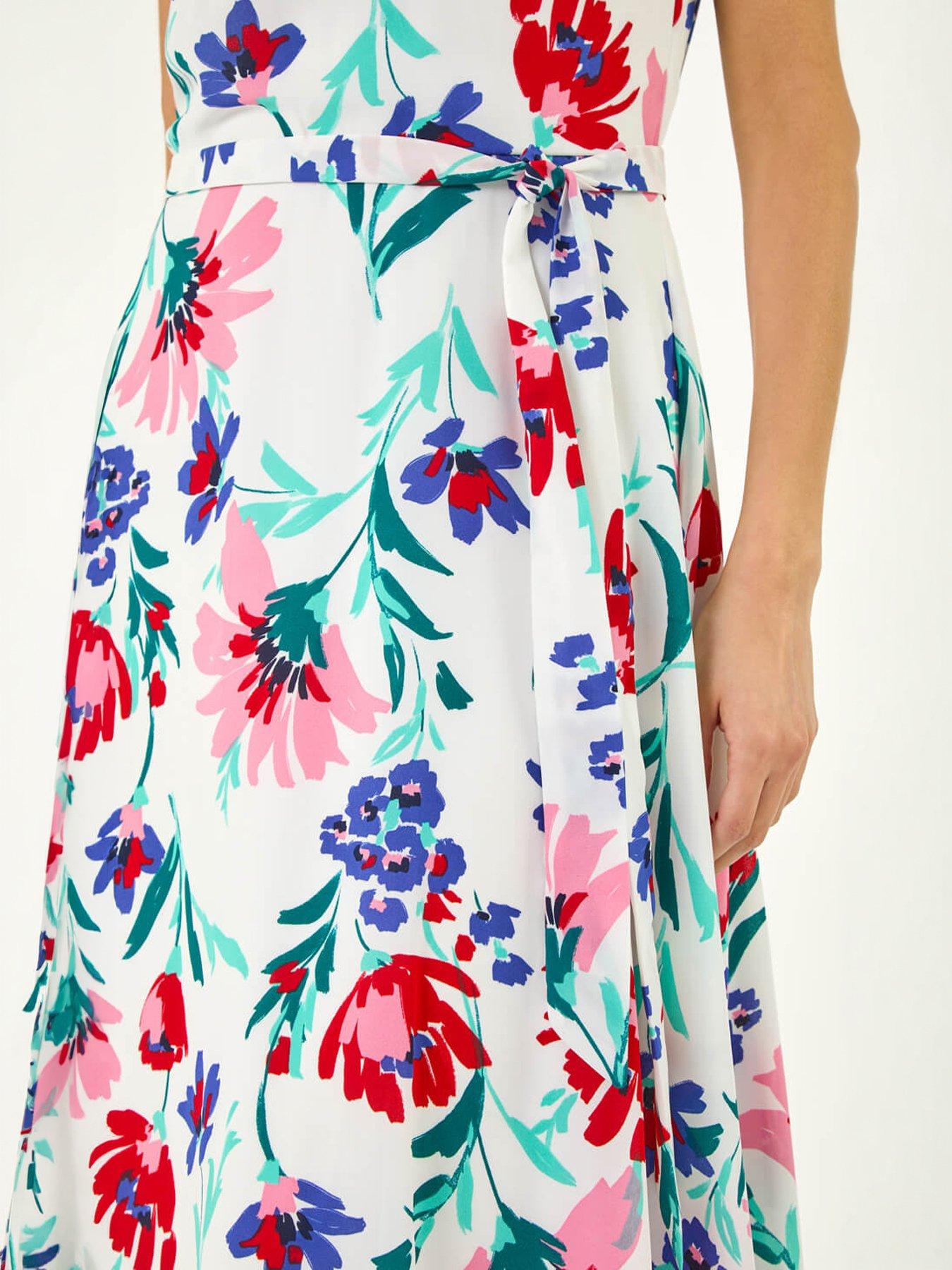 Image 2 of 5 of Roman Pleat Neck Floral Midi Dress