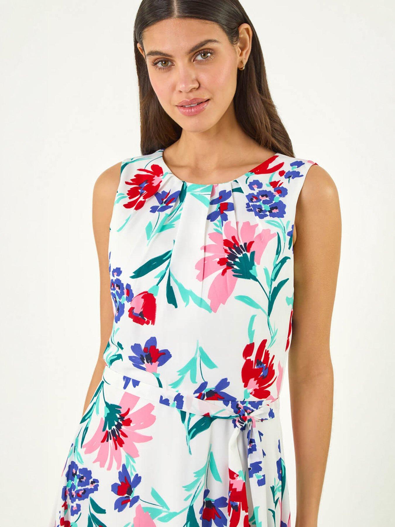 Image 3 of 5 of Roman Pleat Neck Floral Midi Dress