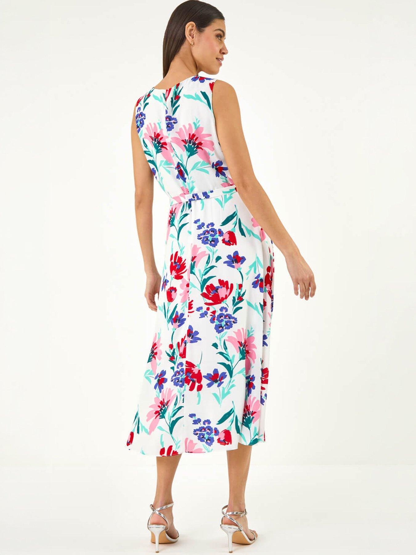 Image 4 of 5 of Roman Pleat Neck Floral Midi Dress