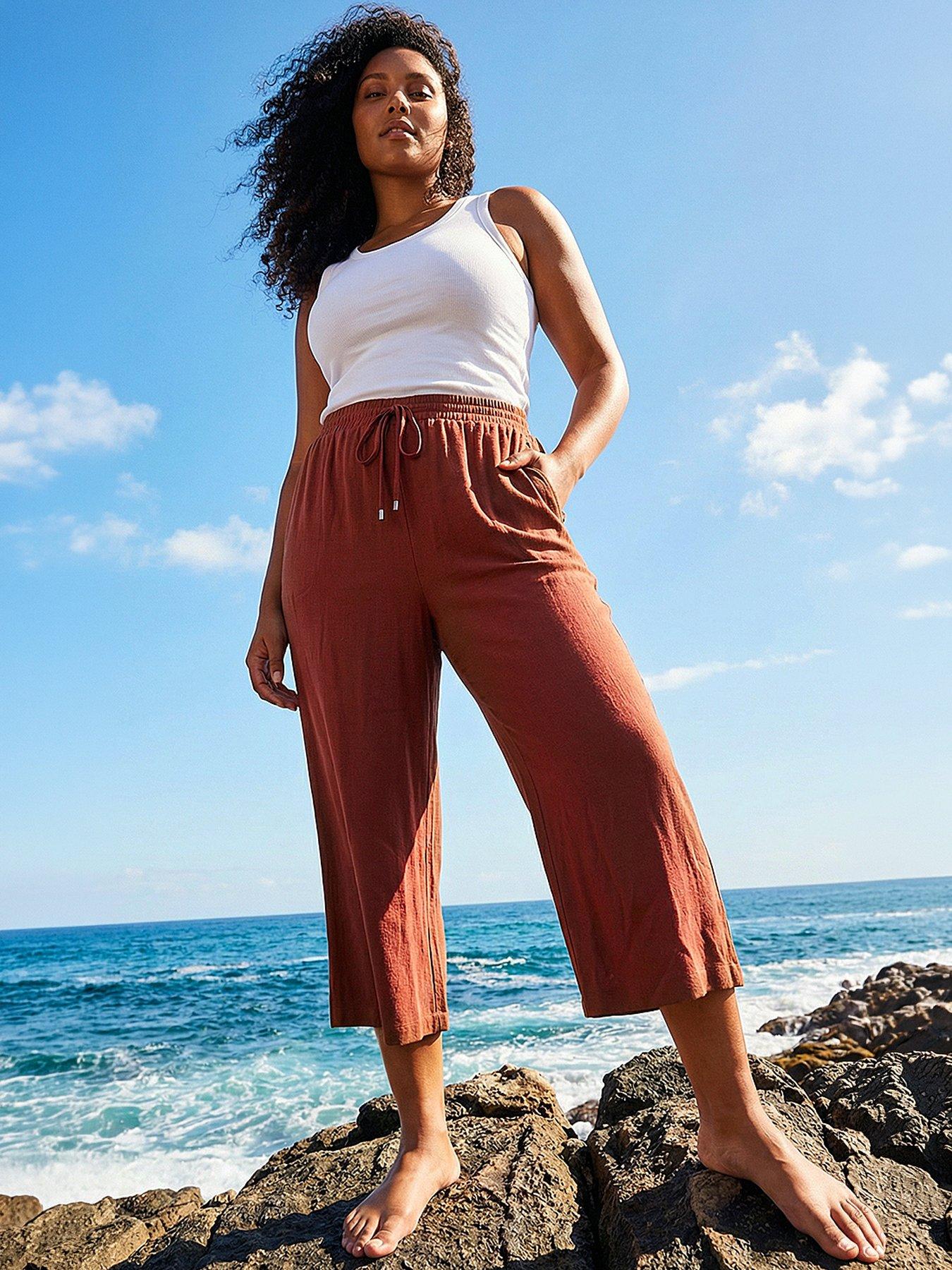 Image 1 of 4 of Roman Curve Linen Mix Cropped Trousers