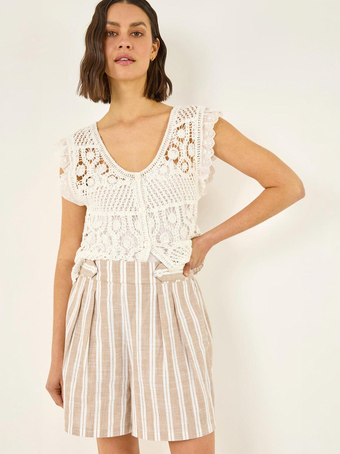 Image 1 of 5 of Roman Stripe Tab Button Shorts