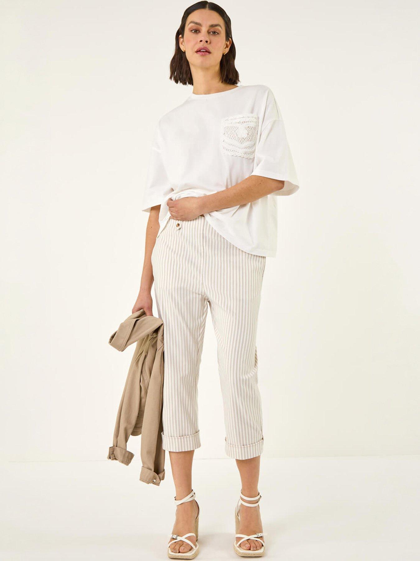 Roman Stripe Rolled Cuff Trouser