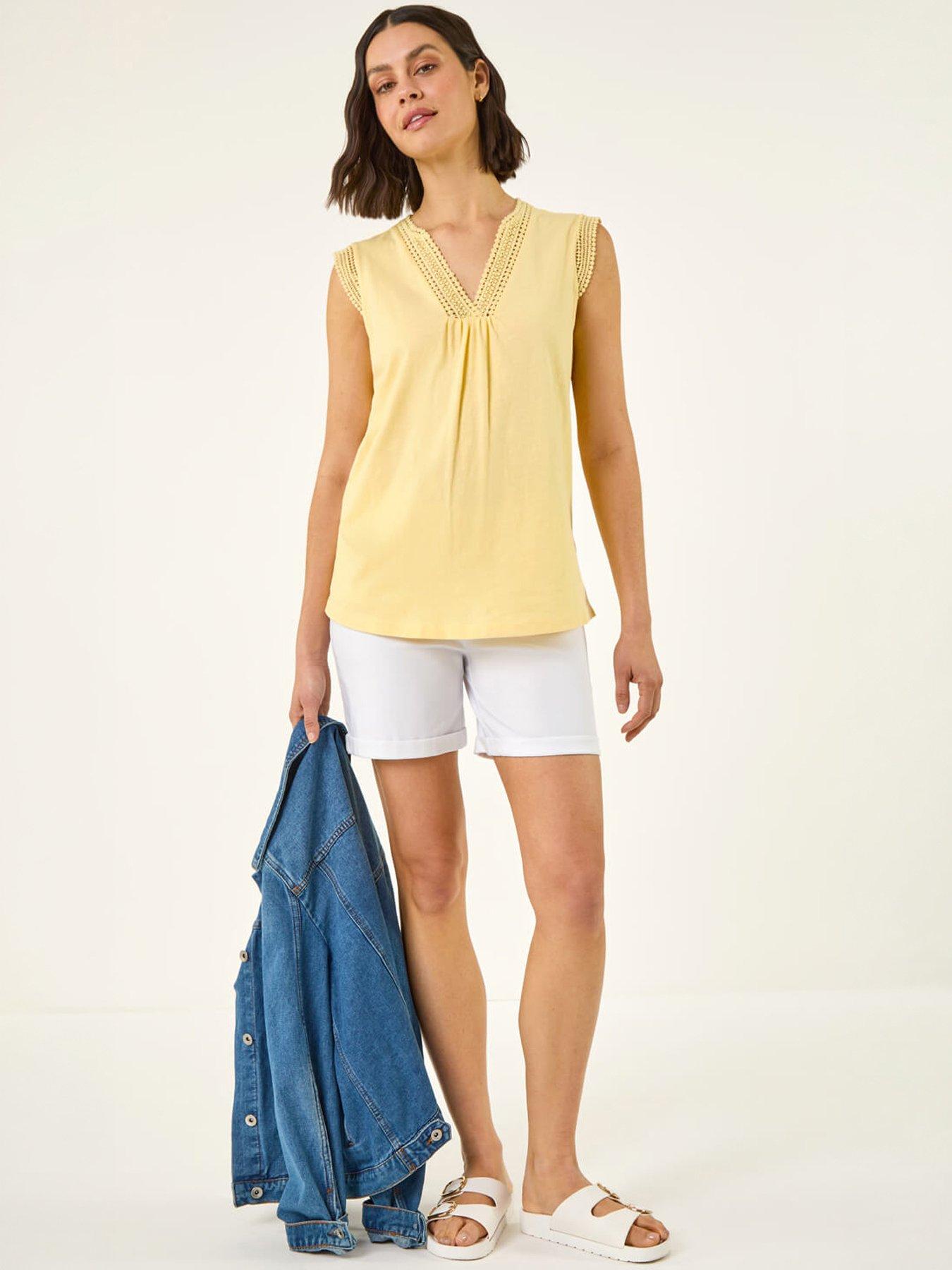 Roman Lace Trim Tie V-Neck Top