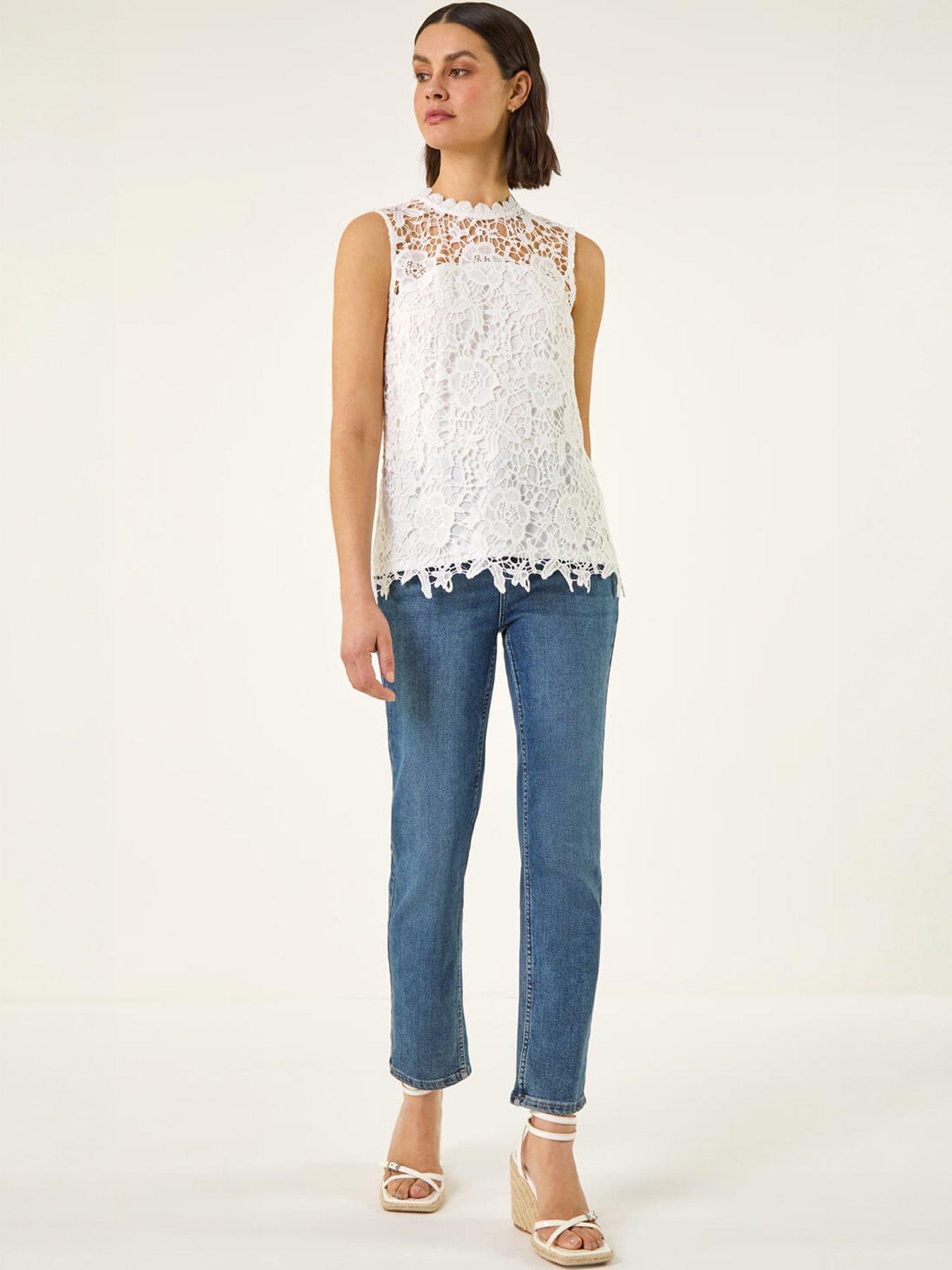 Roman High Neck Stretch Lace Top