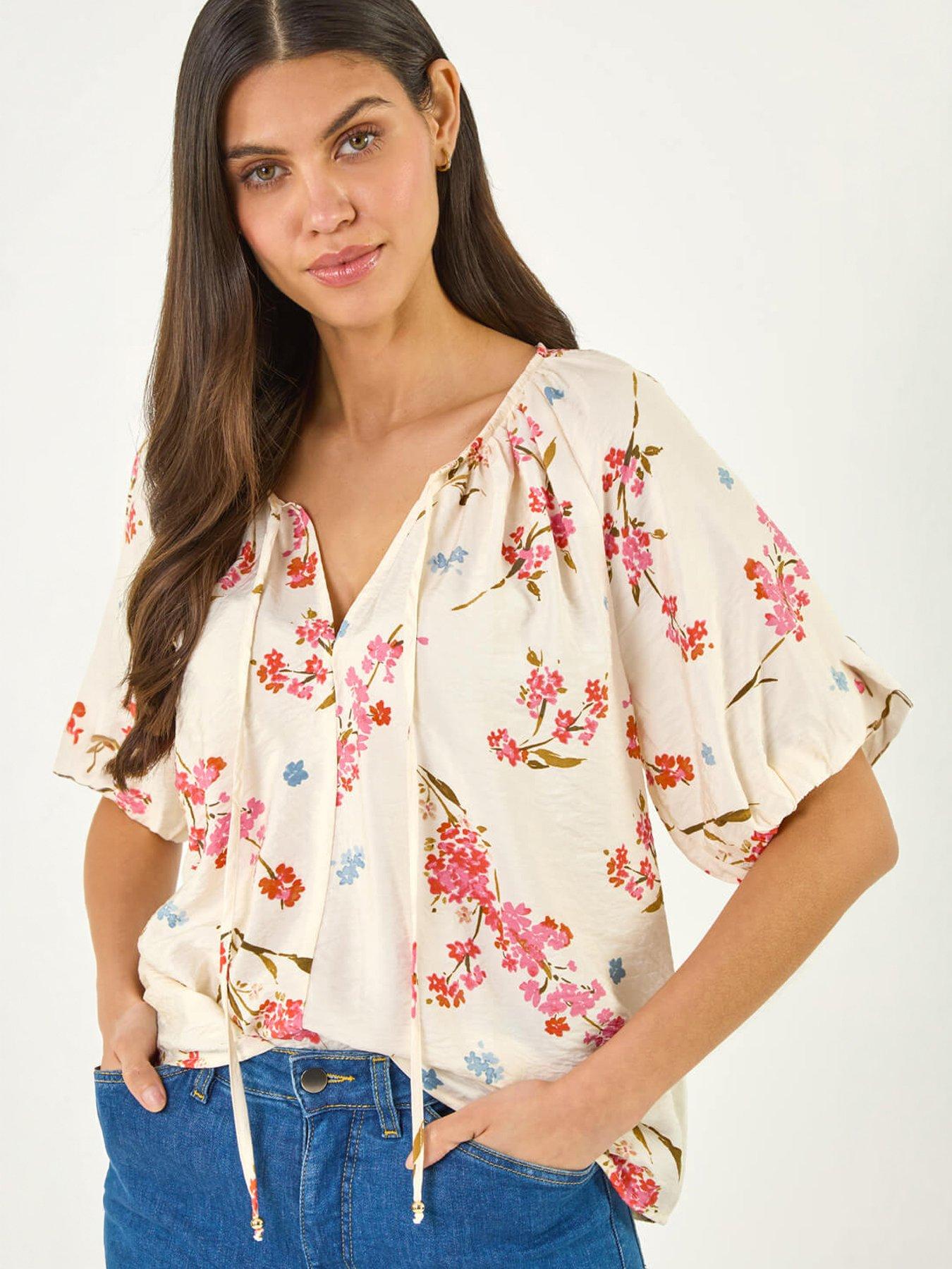 Roman Floral Print Tie Front Top