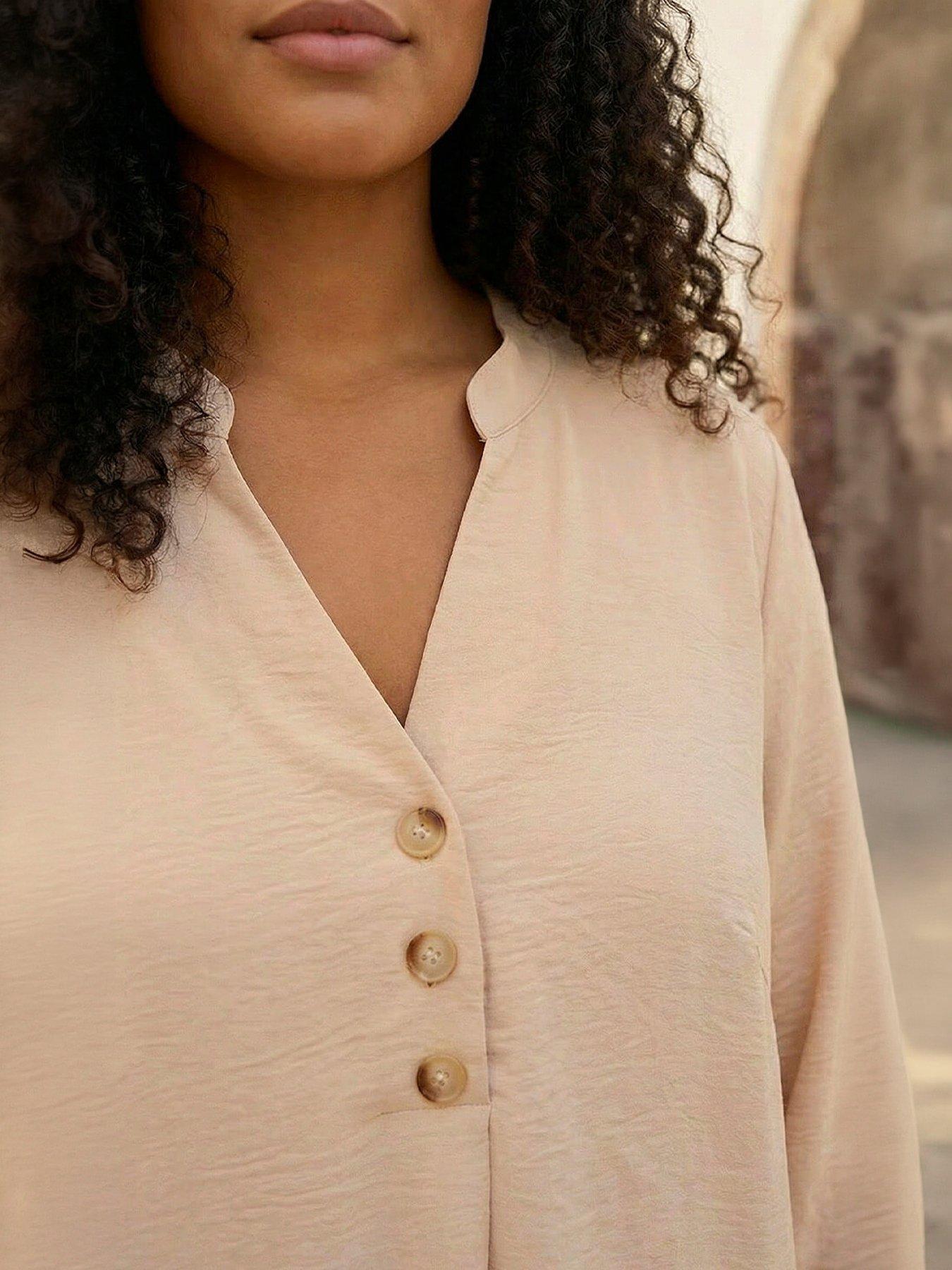 Image 2 of 4 of Roman Curve Textured Buttoned Tunic Top