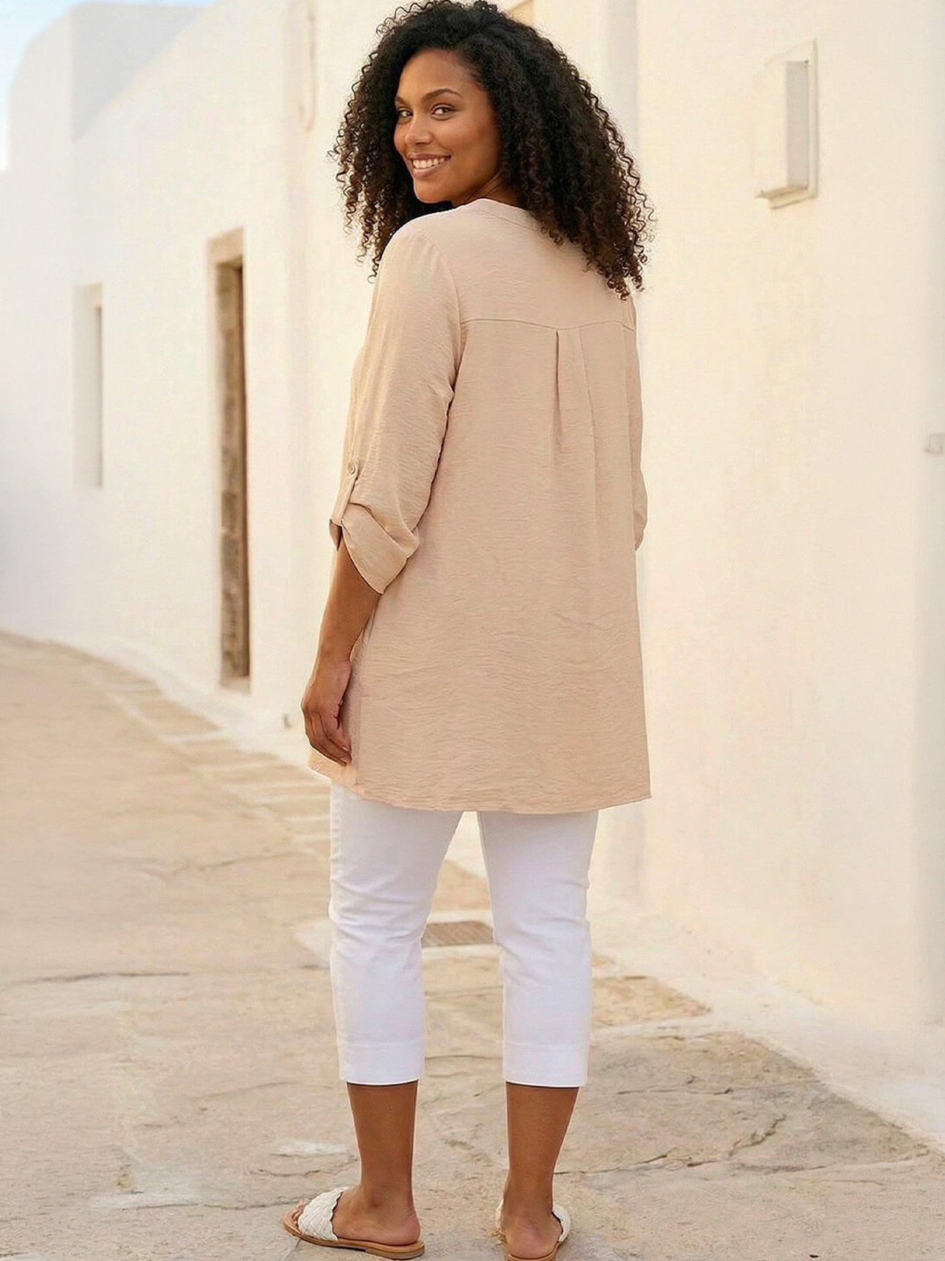 Image 3 of 4 of Roman Curve Textured Buttoned Tunic Top